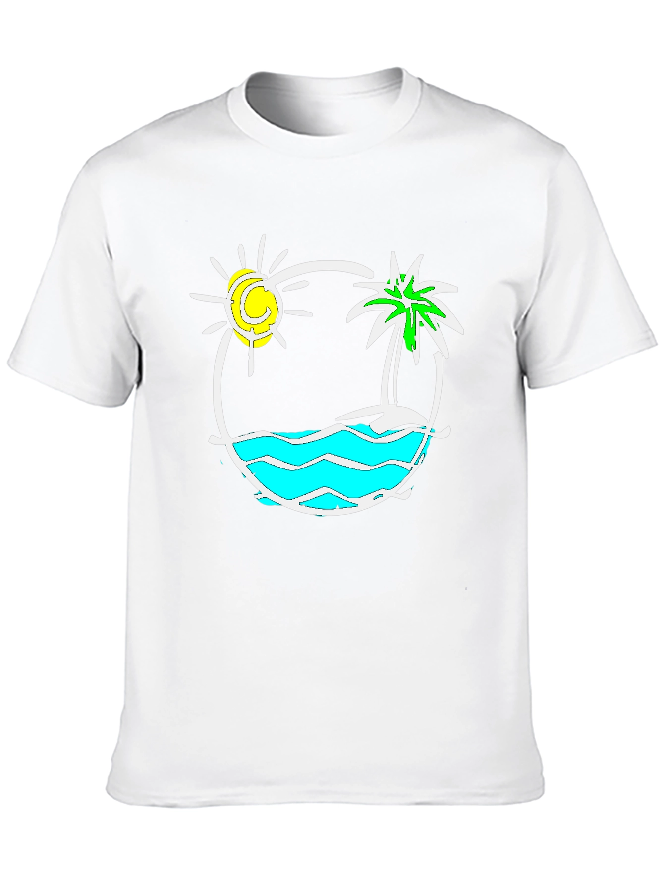 Camiseta Negra con Diseño Tropical Sol y Palmera