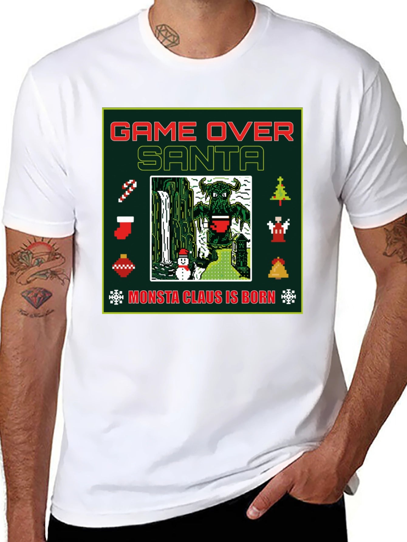 Camiseta Navideña Game Over Santa Monsta Claus