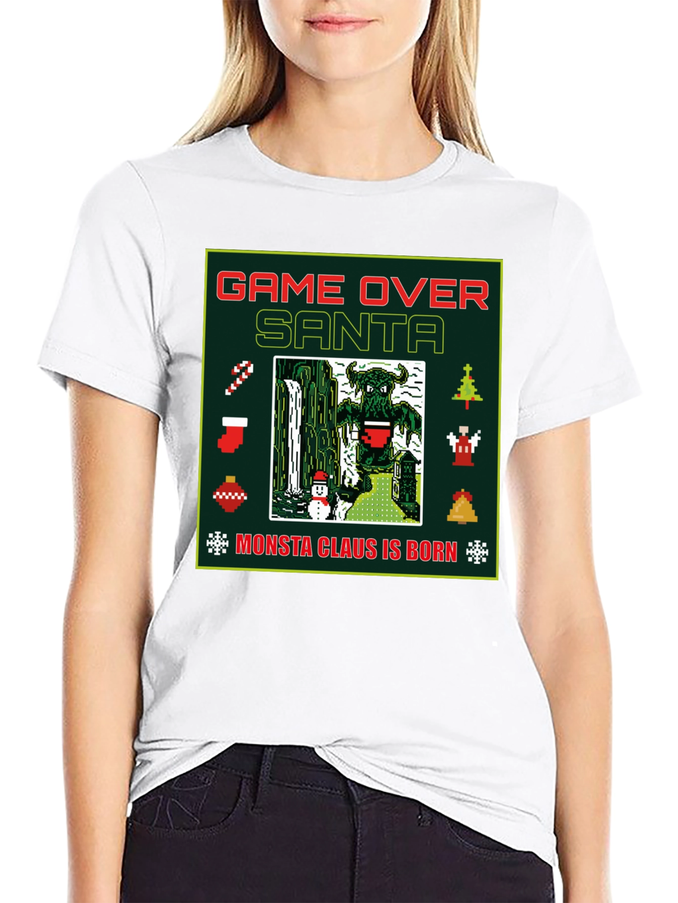 Camiseta Navideña Game Over Santa Monsta Claus