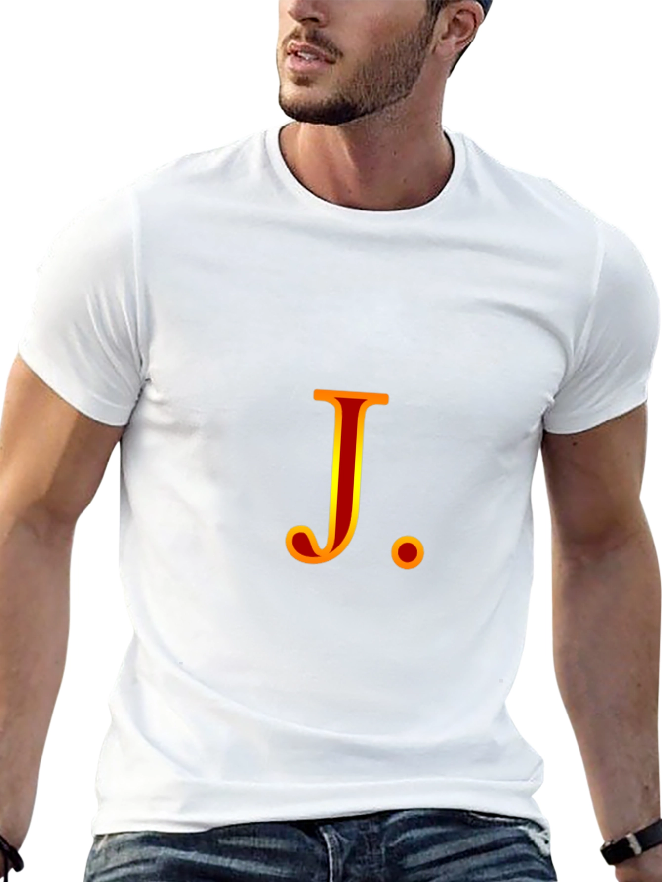 Camiseta Negra con Letra J Roja y Amarilla