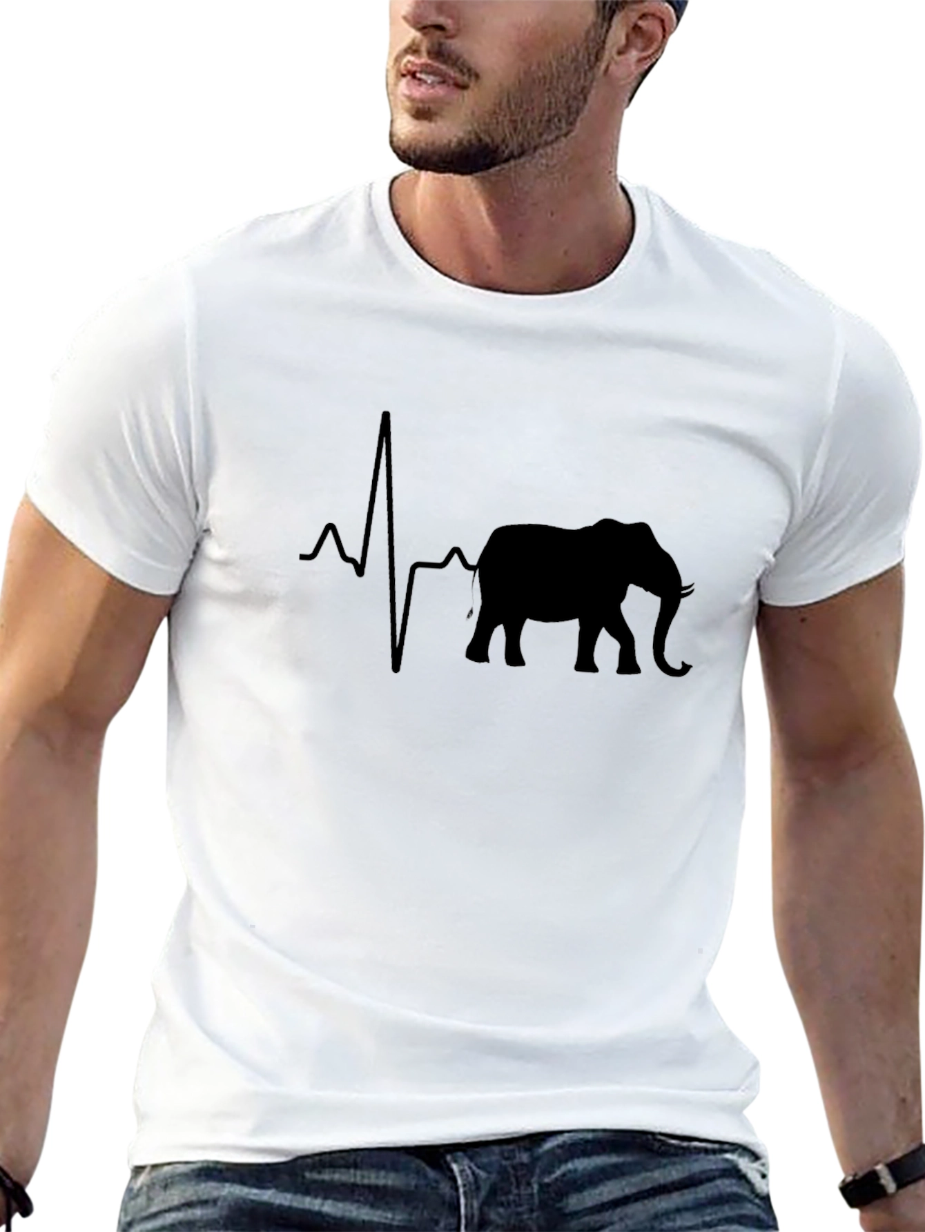 Camiseta Negra con Diseño de Elefante y Latido