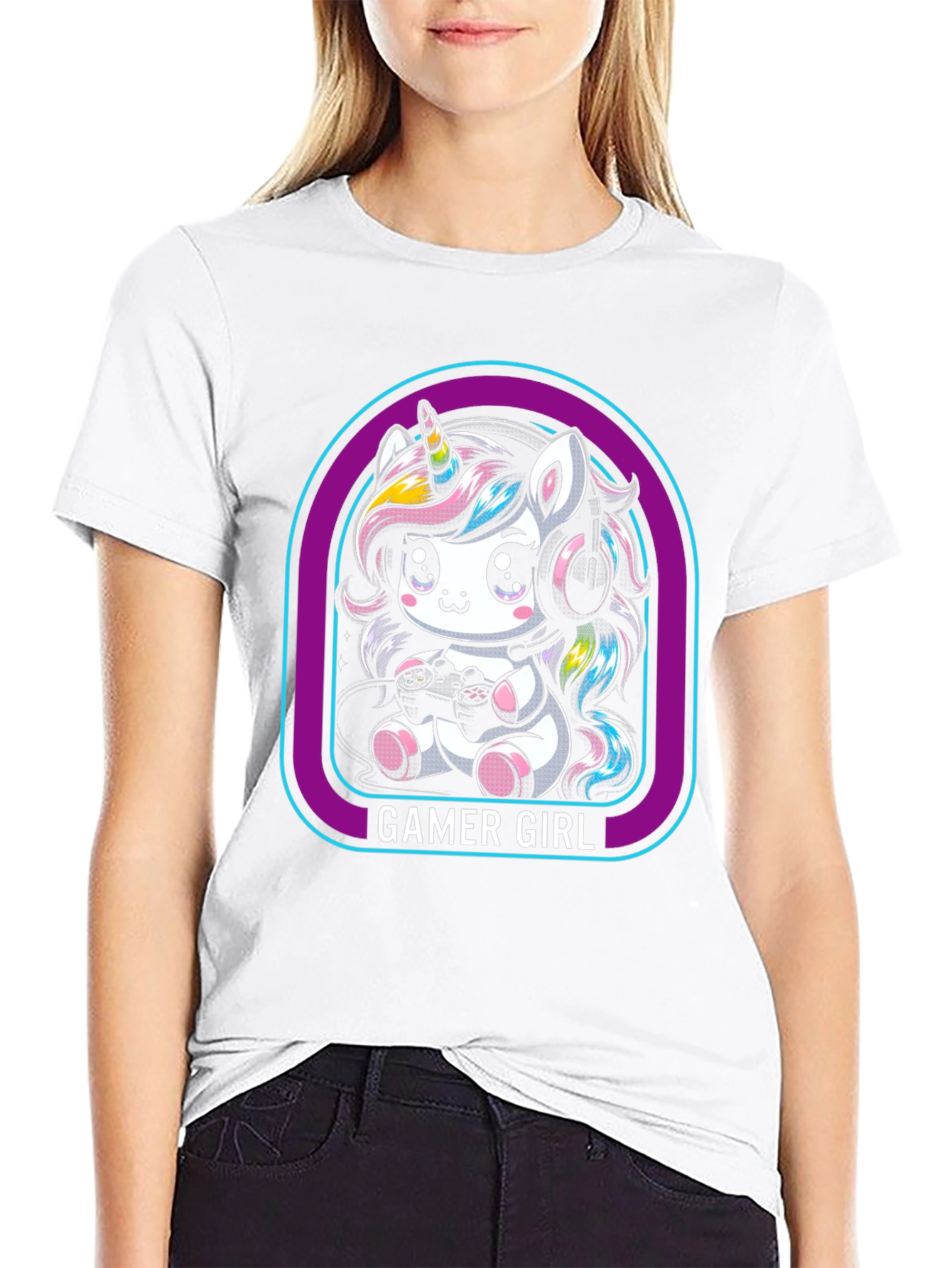 Camiseta Negra Unicornio Gamer Girl