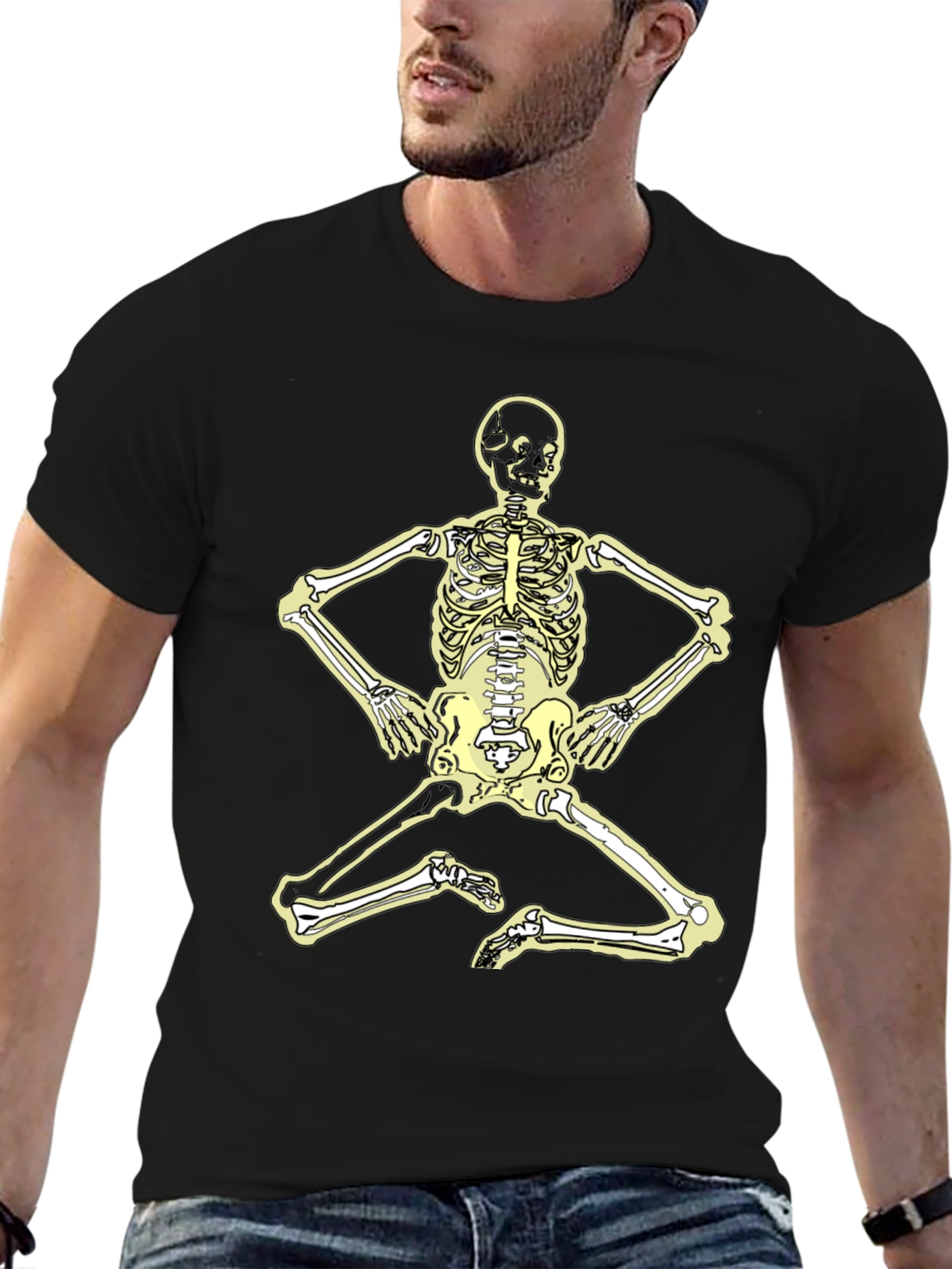 Camiseta Negra con Diseño de Esqueleto Yoga