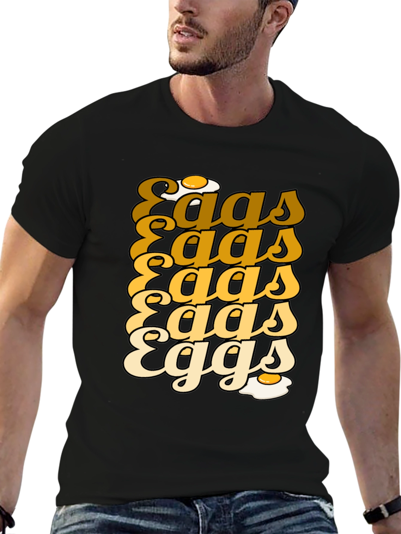 Camiseta Negra con Diseño Huevos Retro