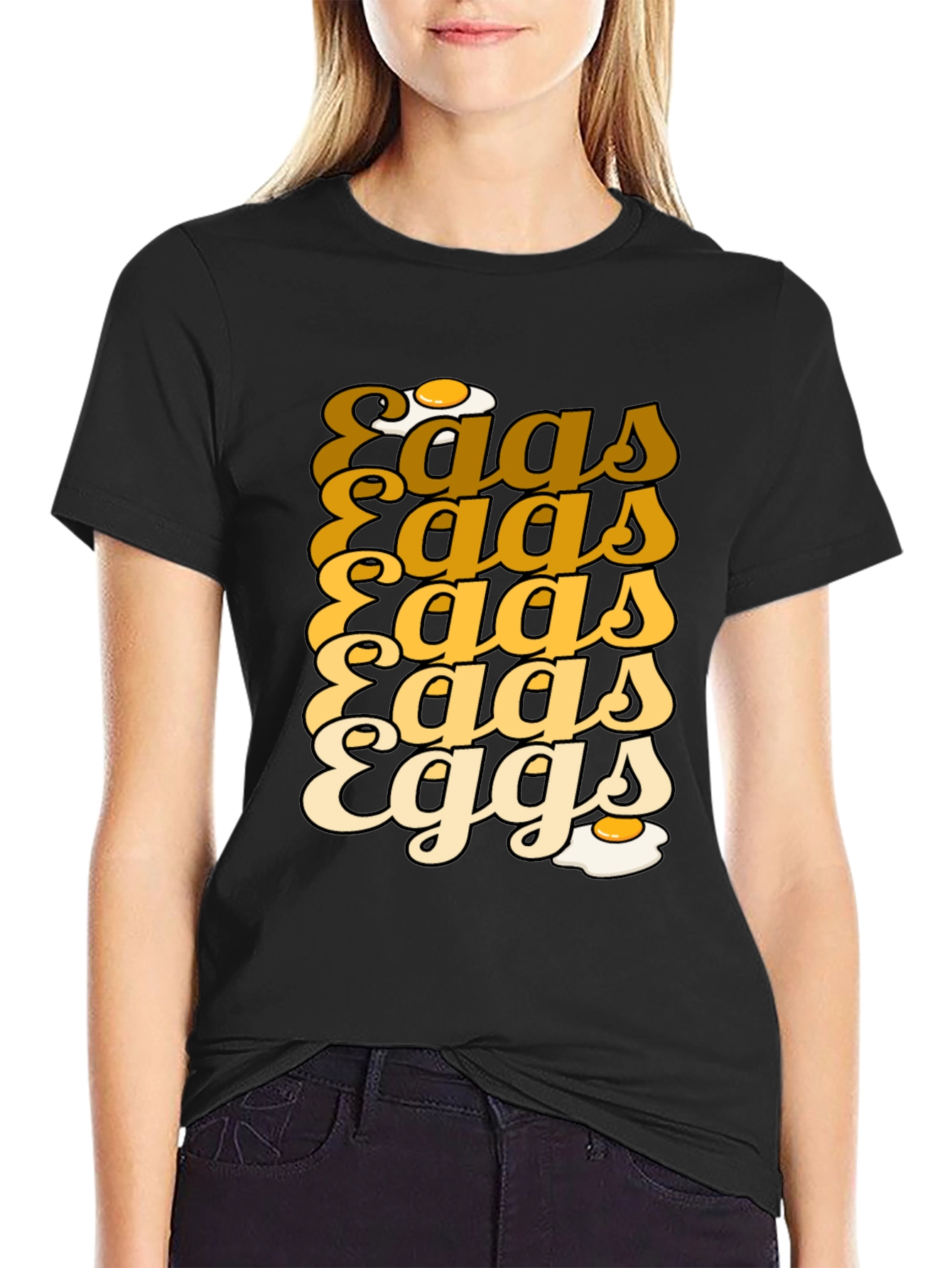 Camiseta Negra con Diseño Huevos Retro