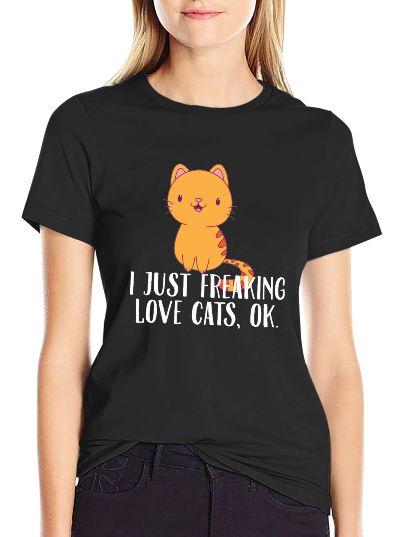 Camiseta Negra con Diseño de Gato Amo los Gatos