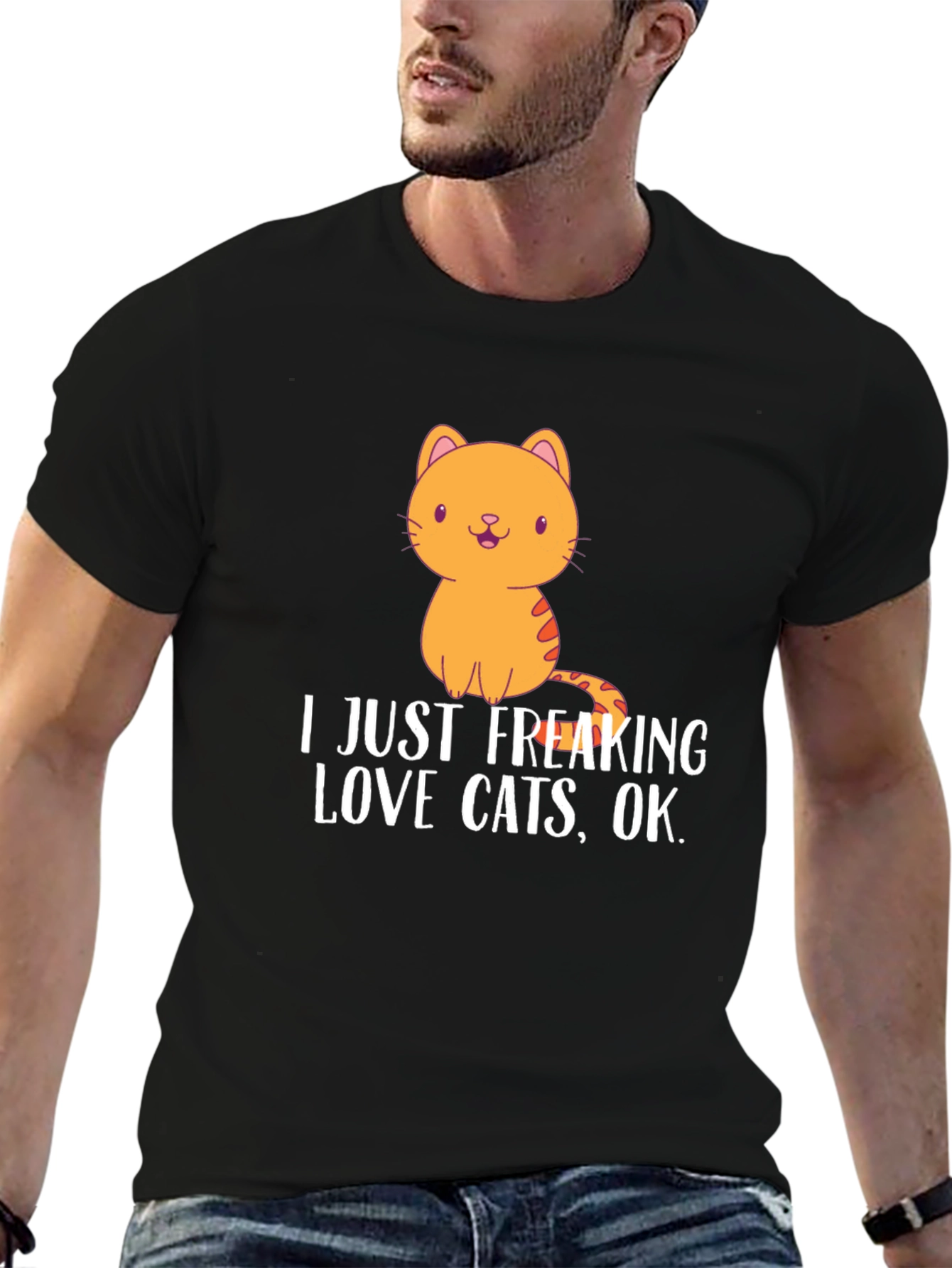 Camiseta Negra con Diseño de Gato Amo los Gatos