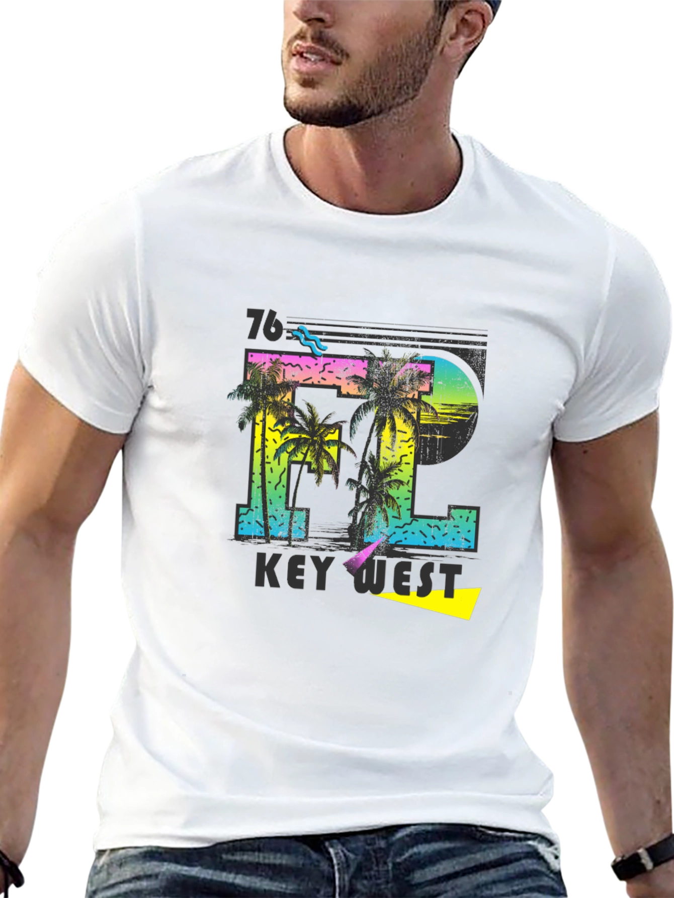 Camiseta Negra con Diseño Tropical Key West