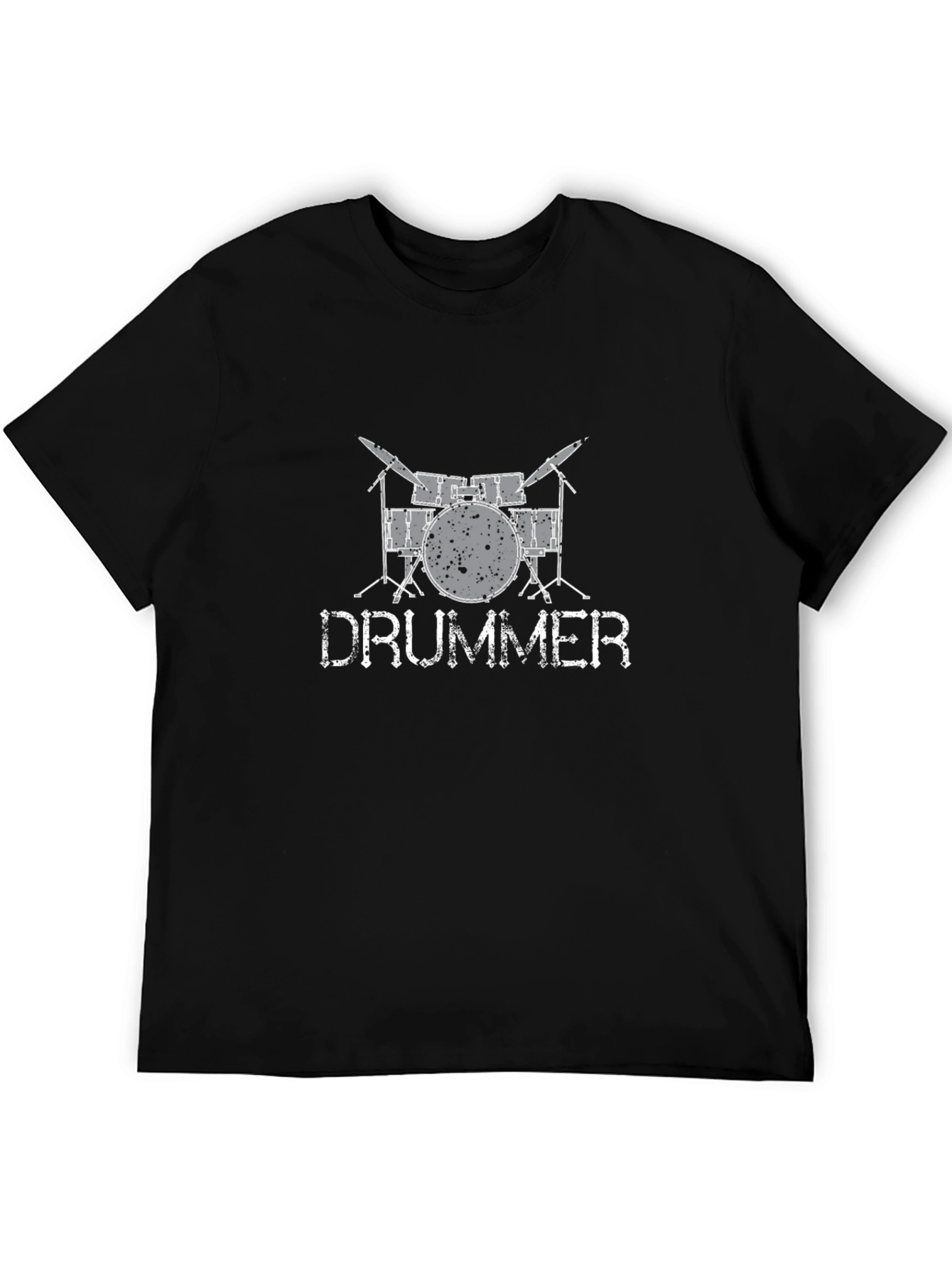 Camiseta Negra con Estampado de Batería y DRUMMER