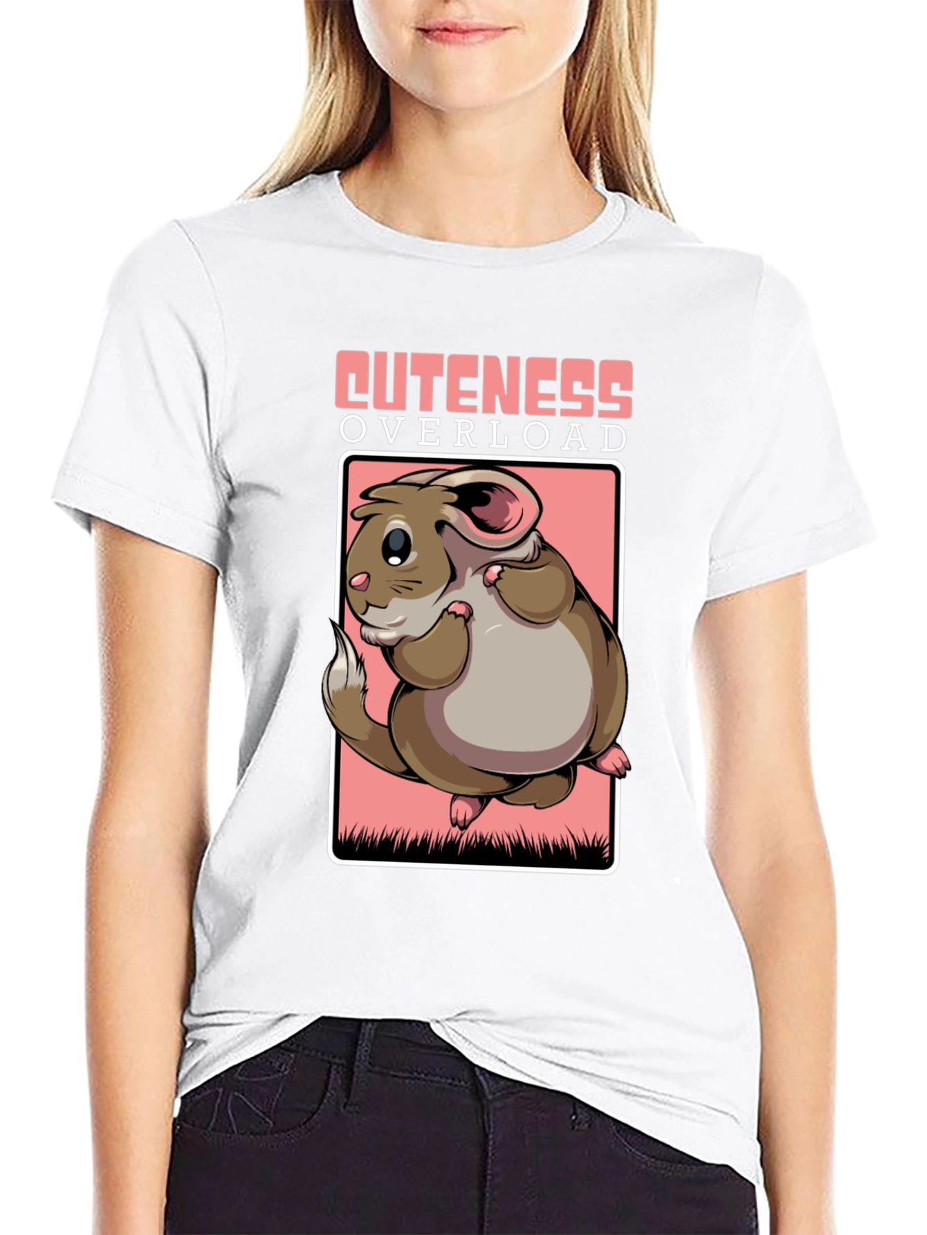 Camiseta Negra Cuteness Overload con Diseño de Hamster