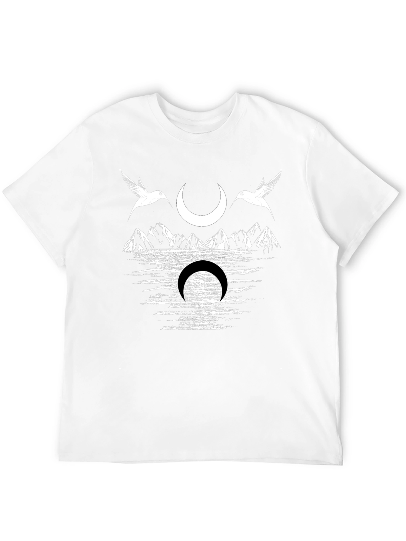 Camiseta Negra con Diseño de Aves y Luna