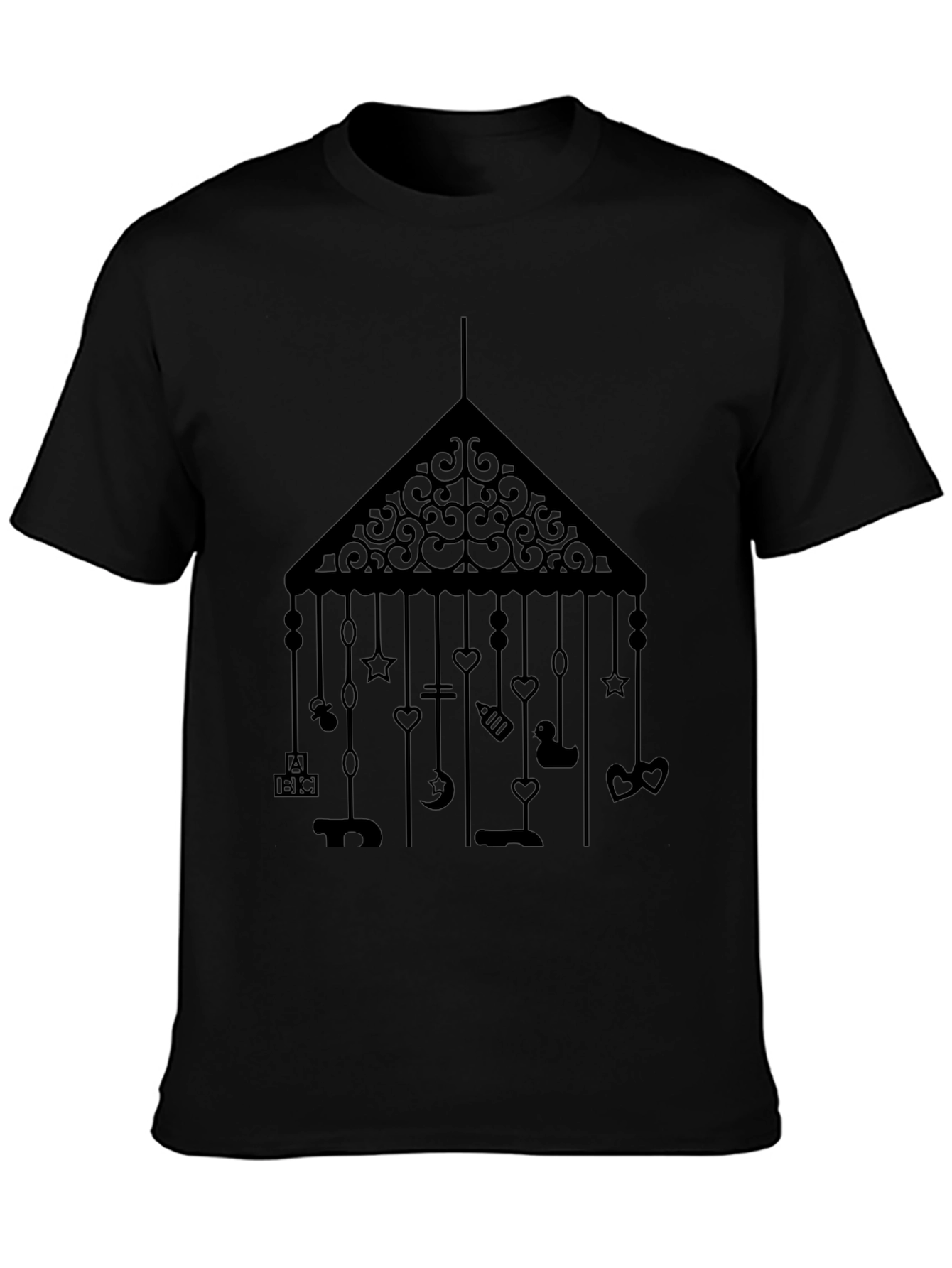 Camiseta Negra con Móvil de Bebé Estampado