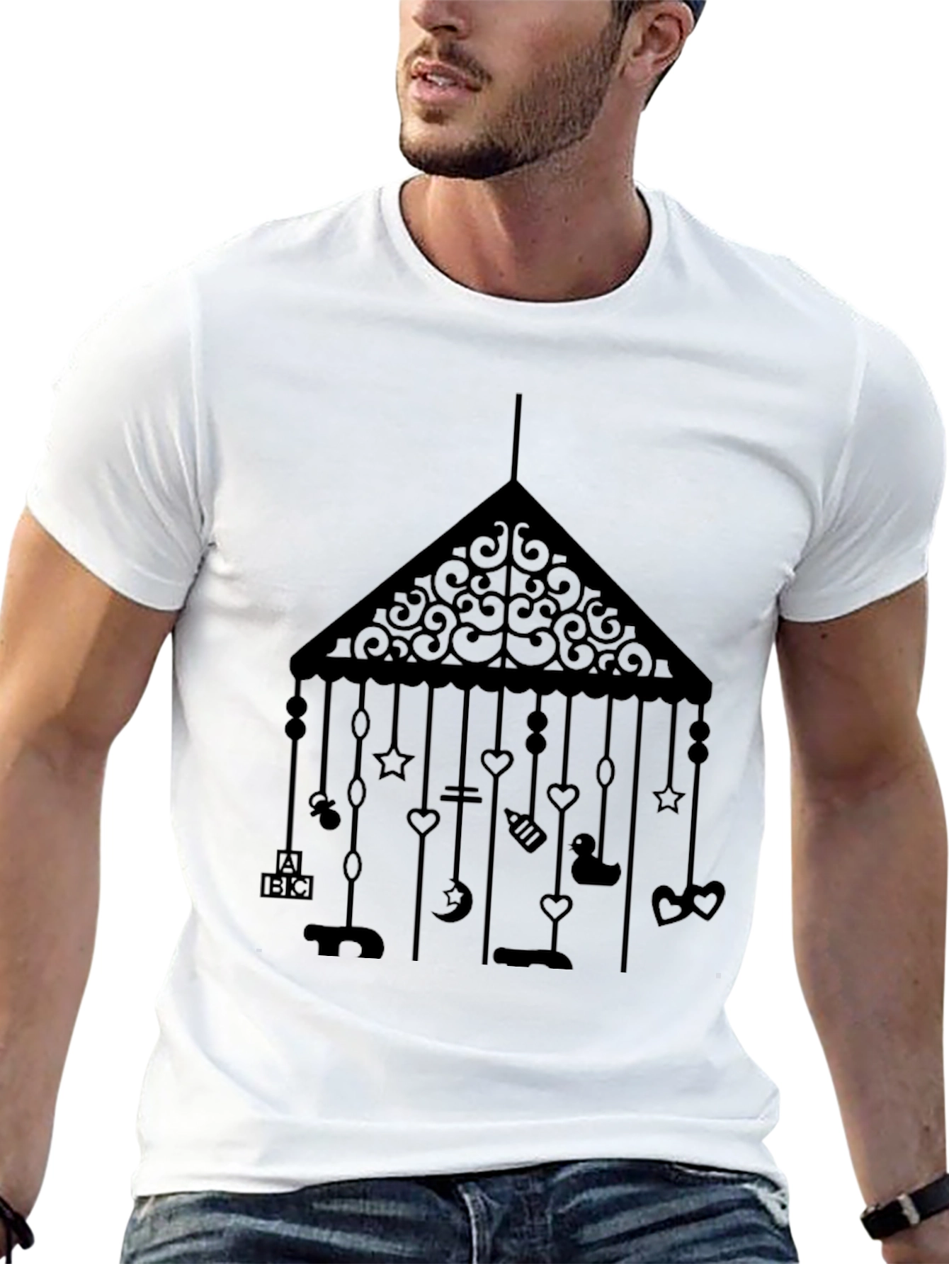 Camiseta Negra con Móvil de Bebé Estampado