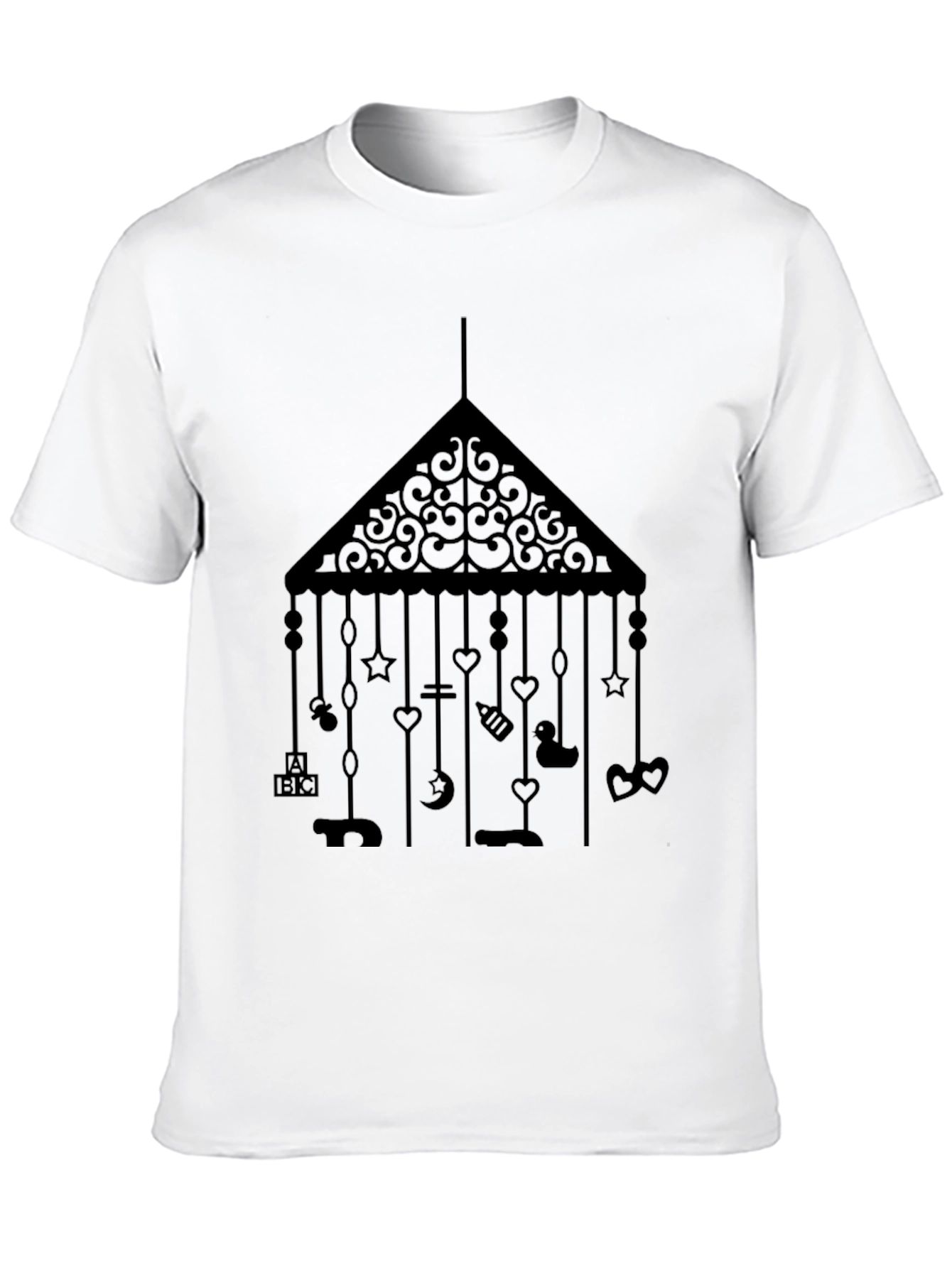 Camiseta Negra con Móvil de Bebé Estampado