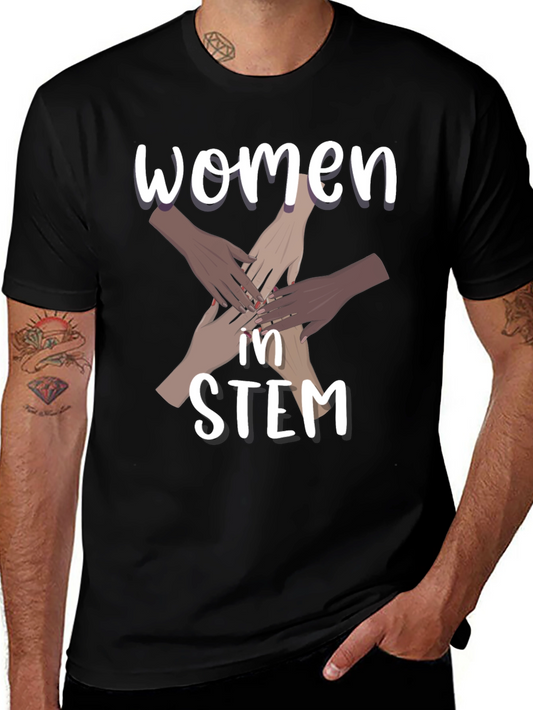 Camiseta Negra Women in STEM con Diseño de Manos