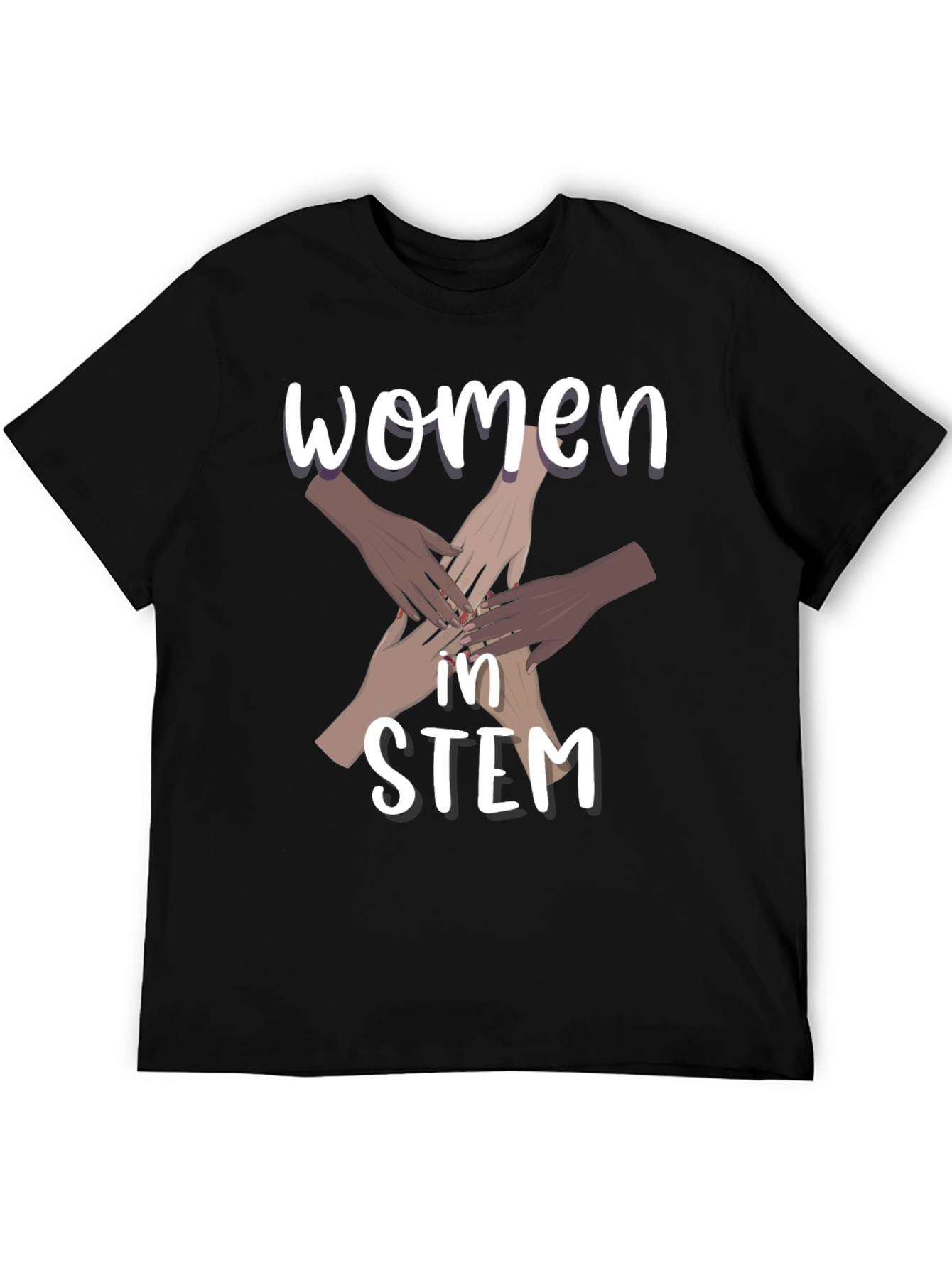 Camiseta Negra Women in STEM con Diseño de Manos