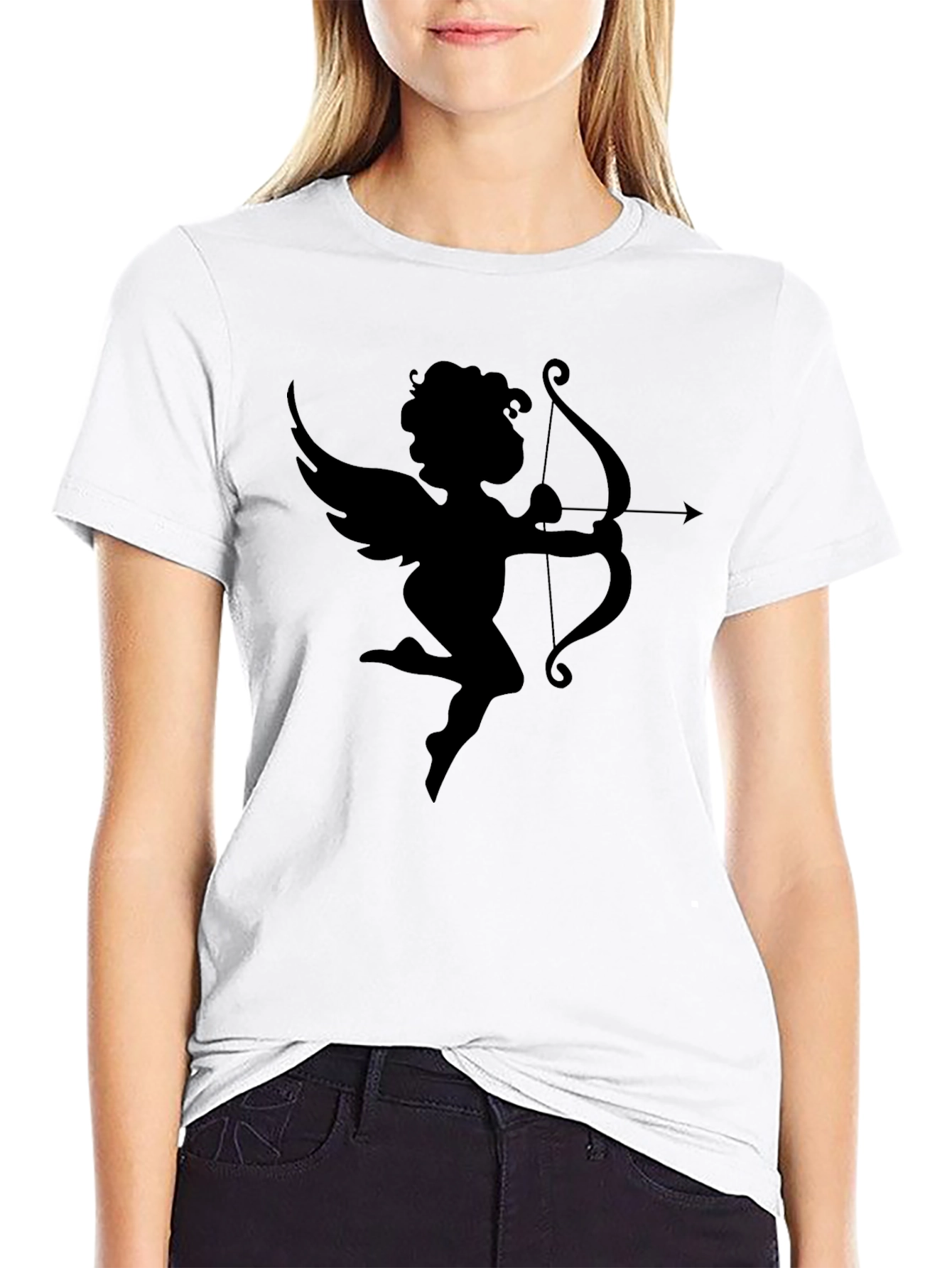 Camiseta Negra Cupido con Arco San Valentín