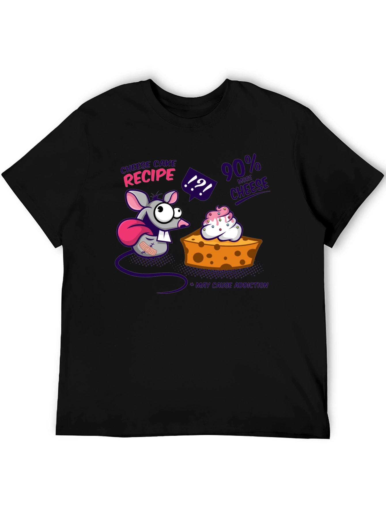 Camiseta Negra Divertida con Diseño de Ratón y Queso