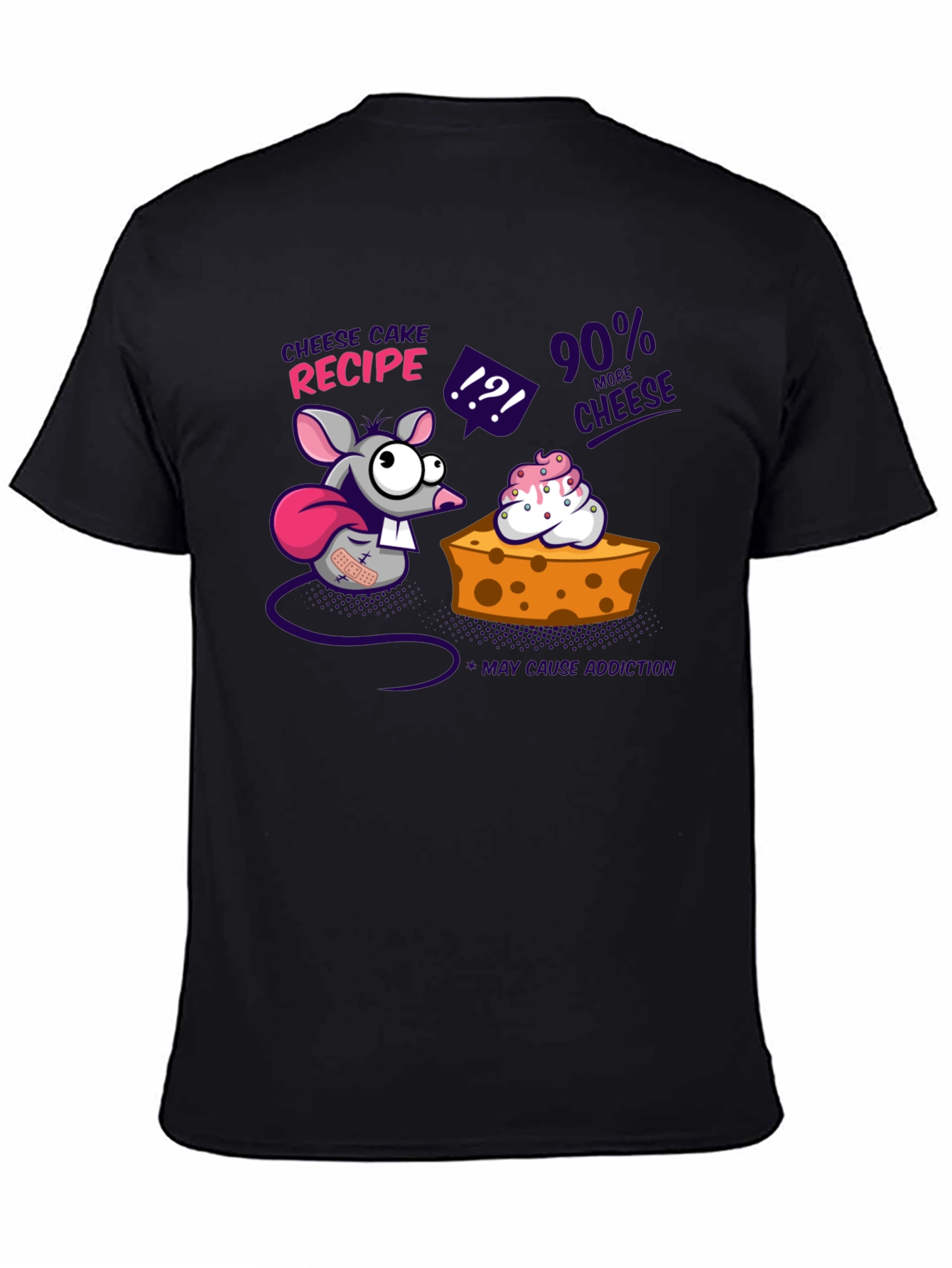 Camiseta Negra Divertida con Diseño de Ratón y Queso