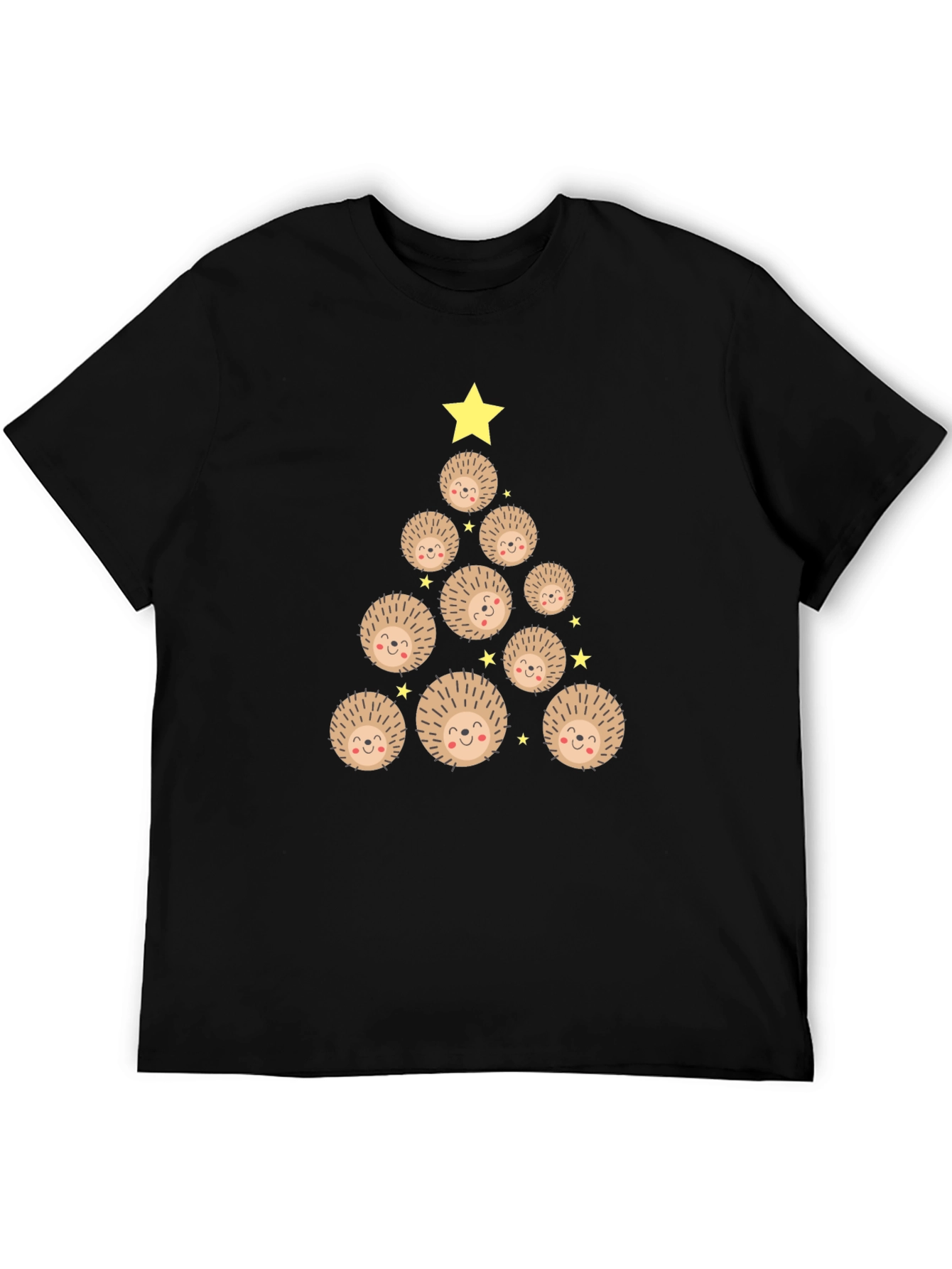 Camiseta Negra Árbol de Erizo Navideño