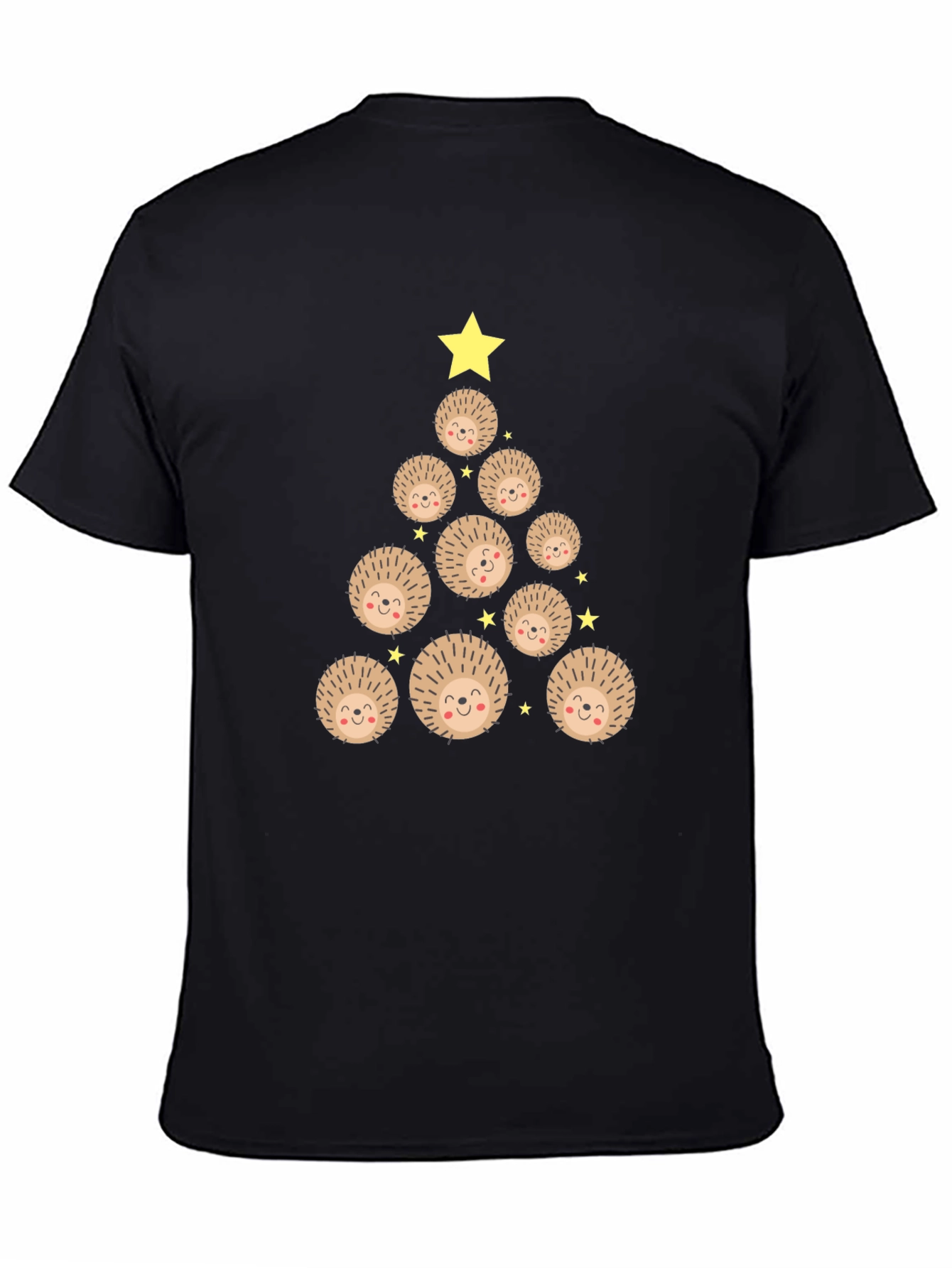 Camiseta Negra Árbol de Erizo Navideño