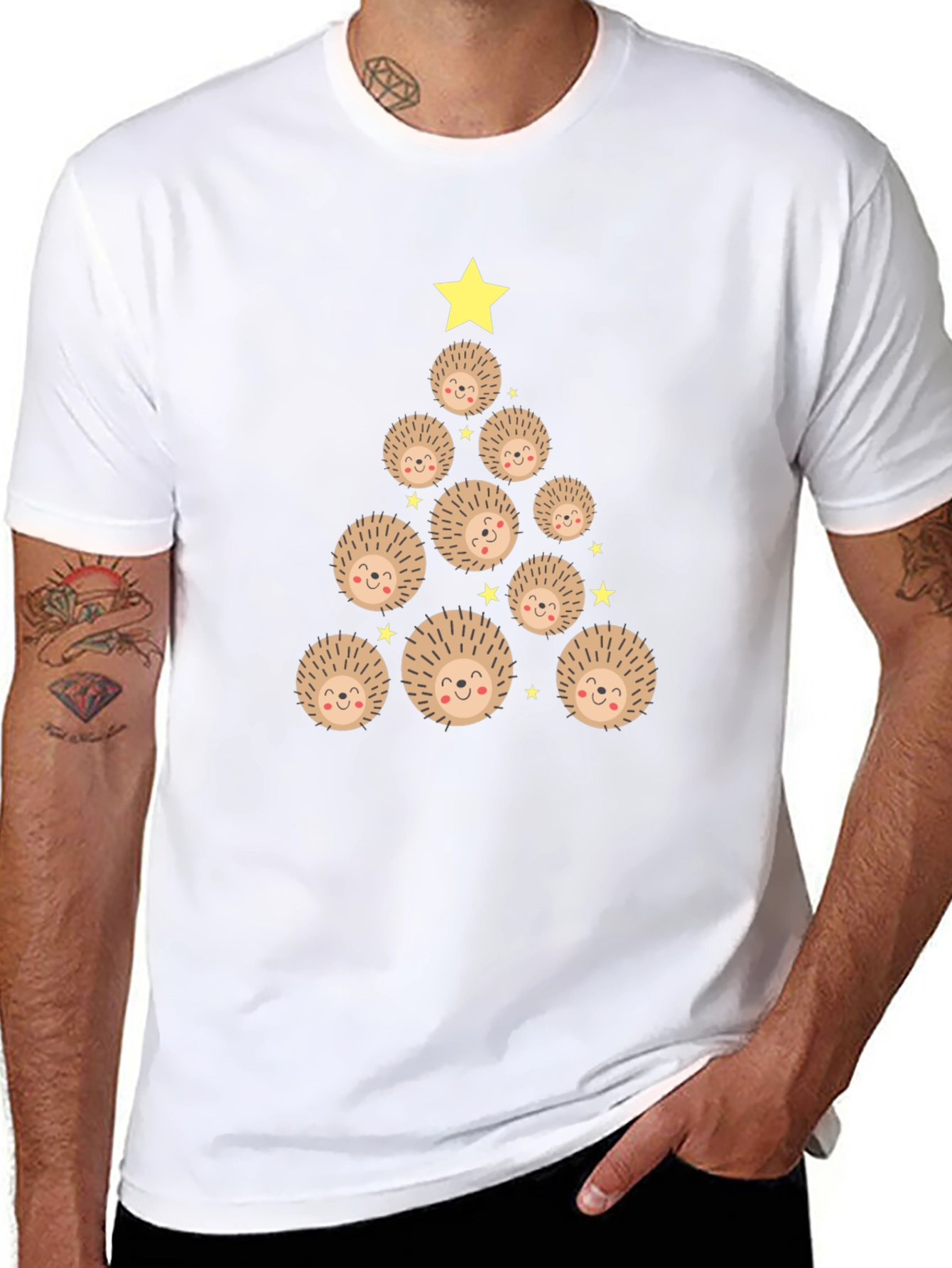 Camiseta Negra Árbol de Erizo Navideño