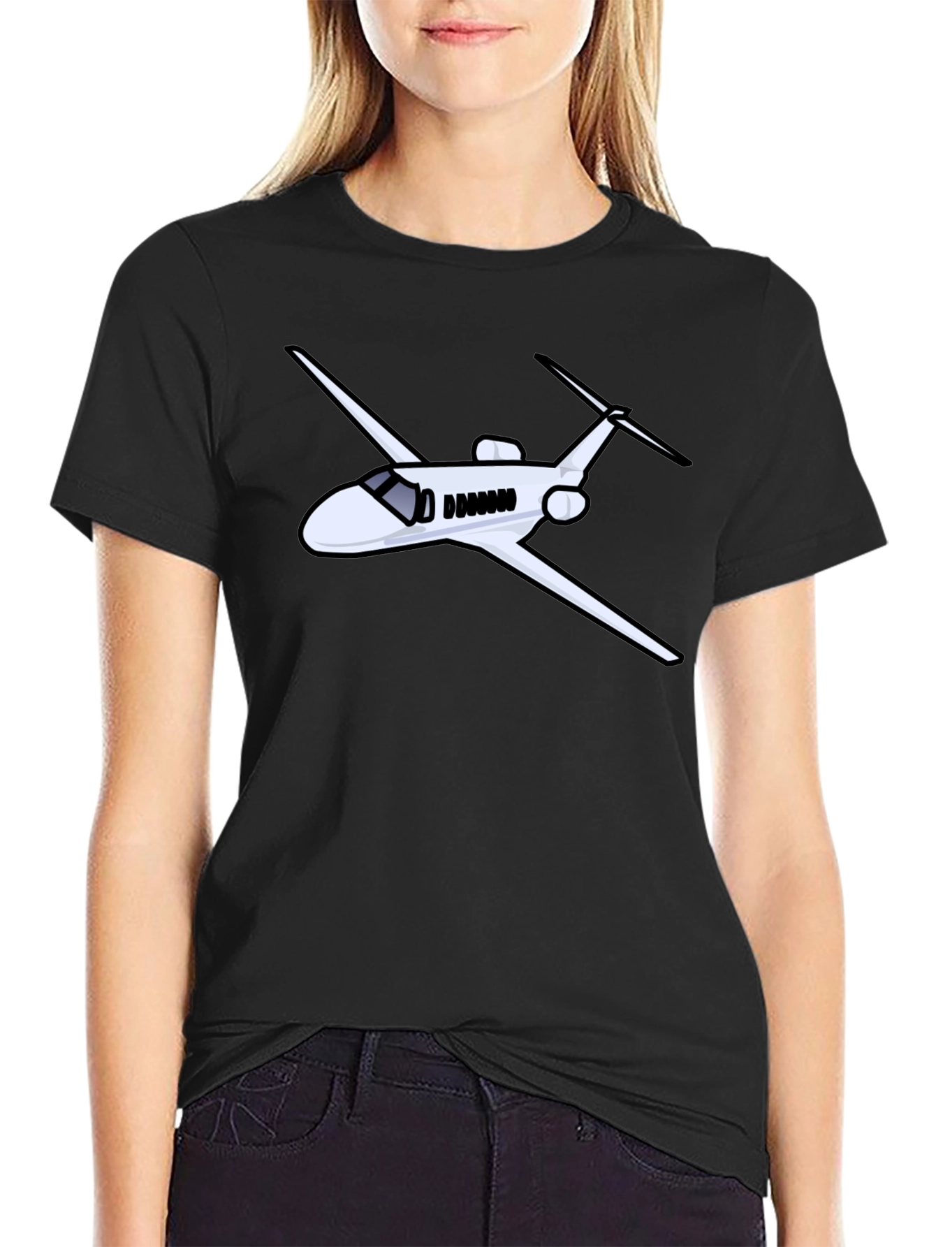 Camiseta Negra con Diseño de Avión Jet Personal