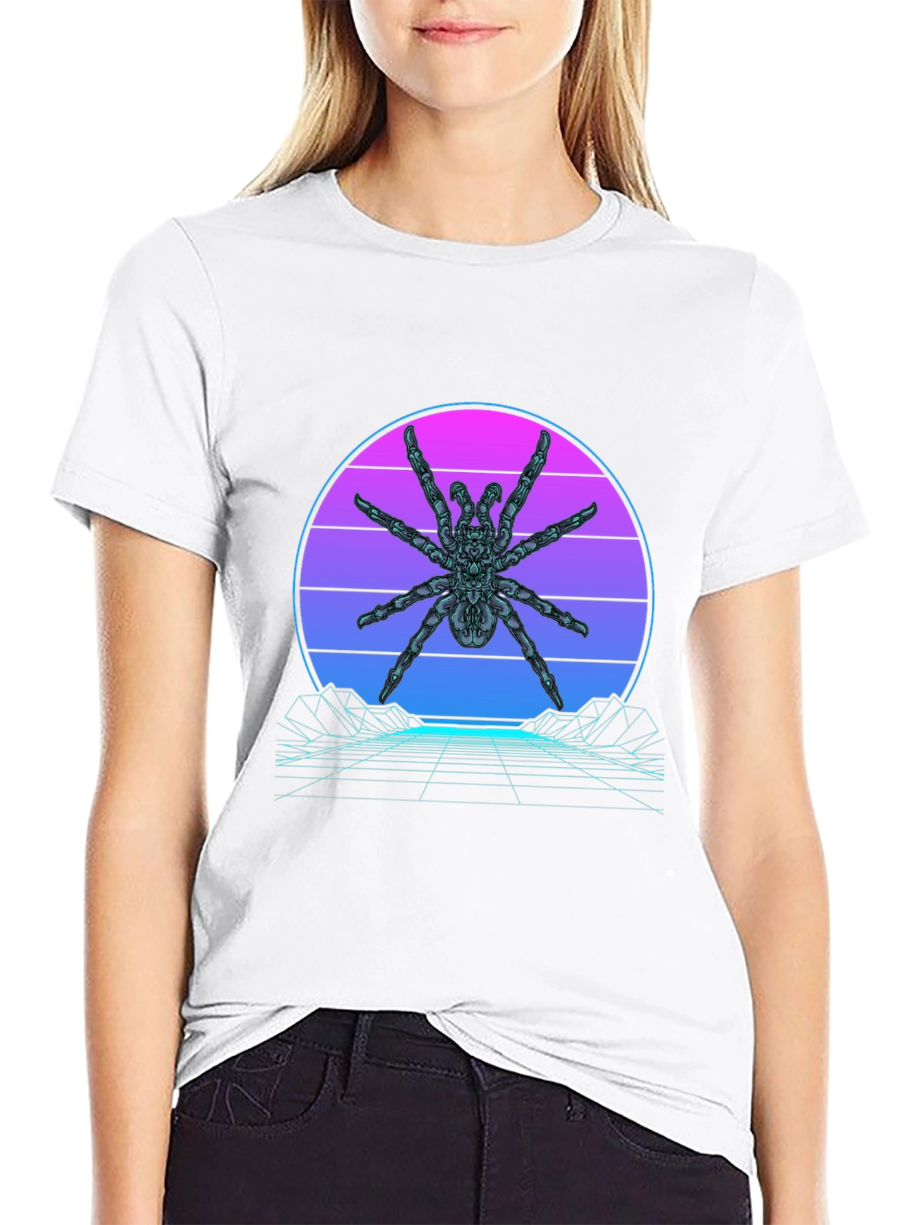 Camiseta Negra con Diseño Arácnido Retro