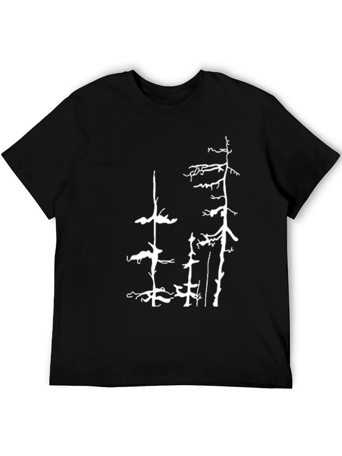 Camiseta Negra con Diseño de Árboles Abstractos