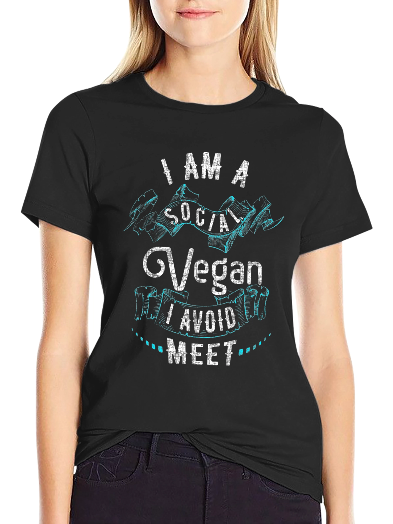 Camiseta Negra Vegan Social: Evita el Contacto Social