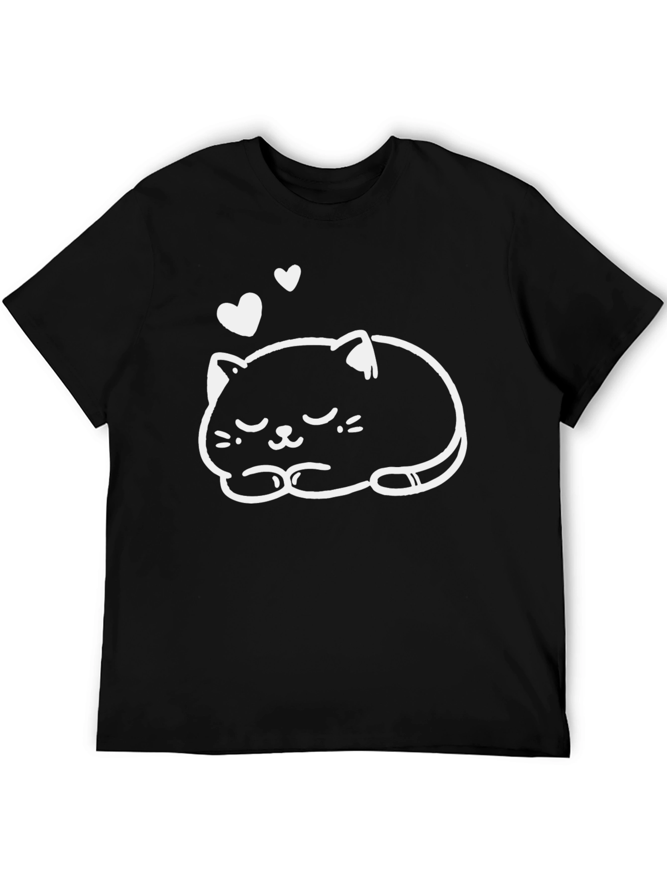 Camiseta Negra con Diseño de Gato Dormilón