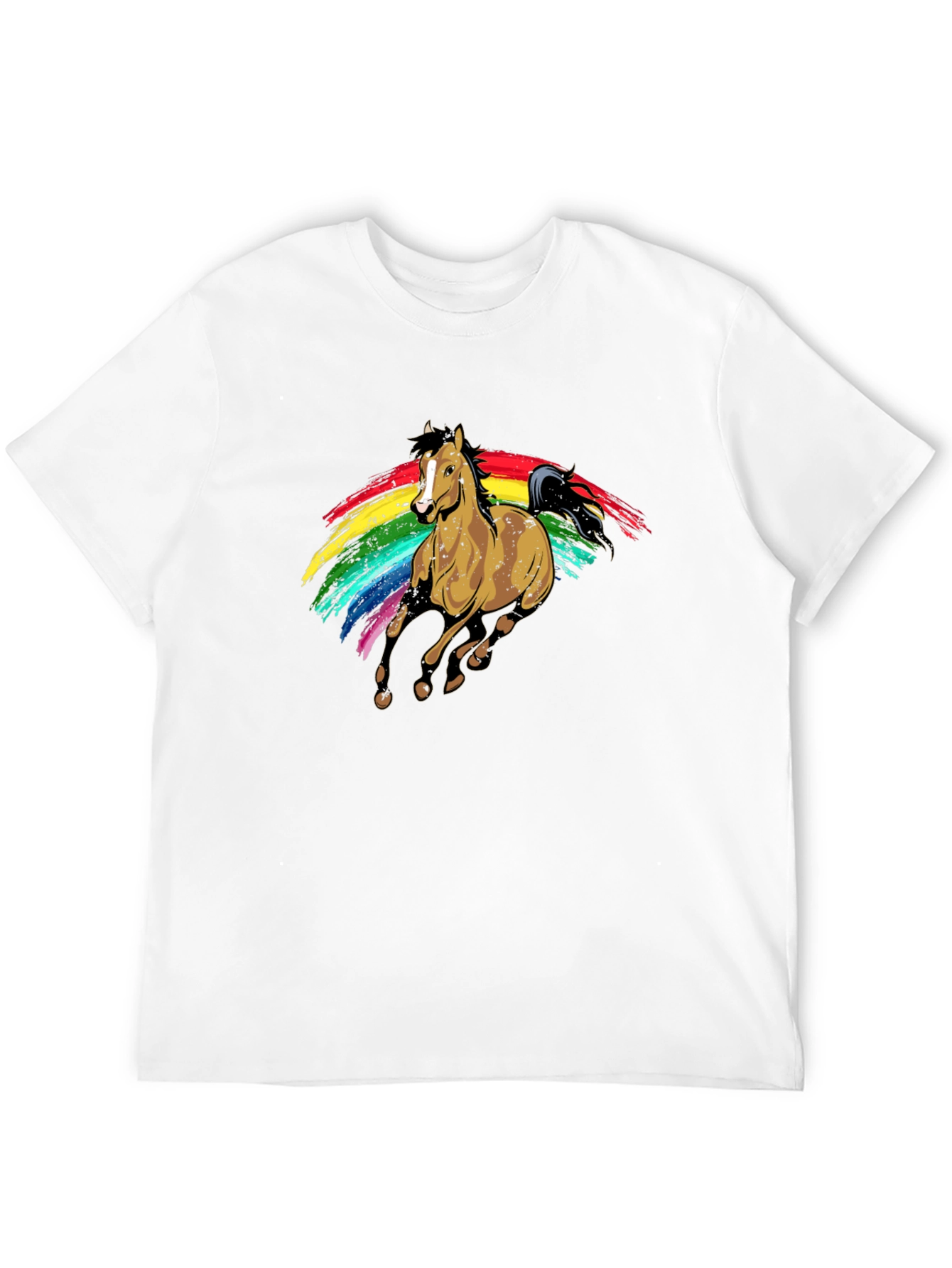Camiseta Negra con Estampado de Caballo Arcoíris