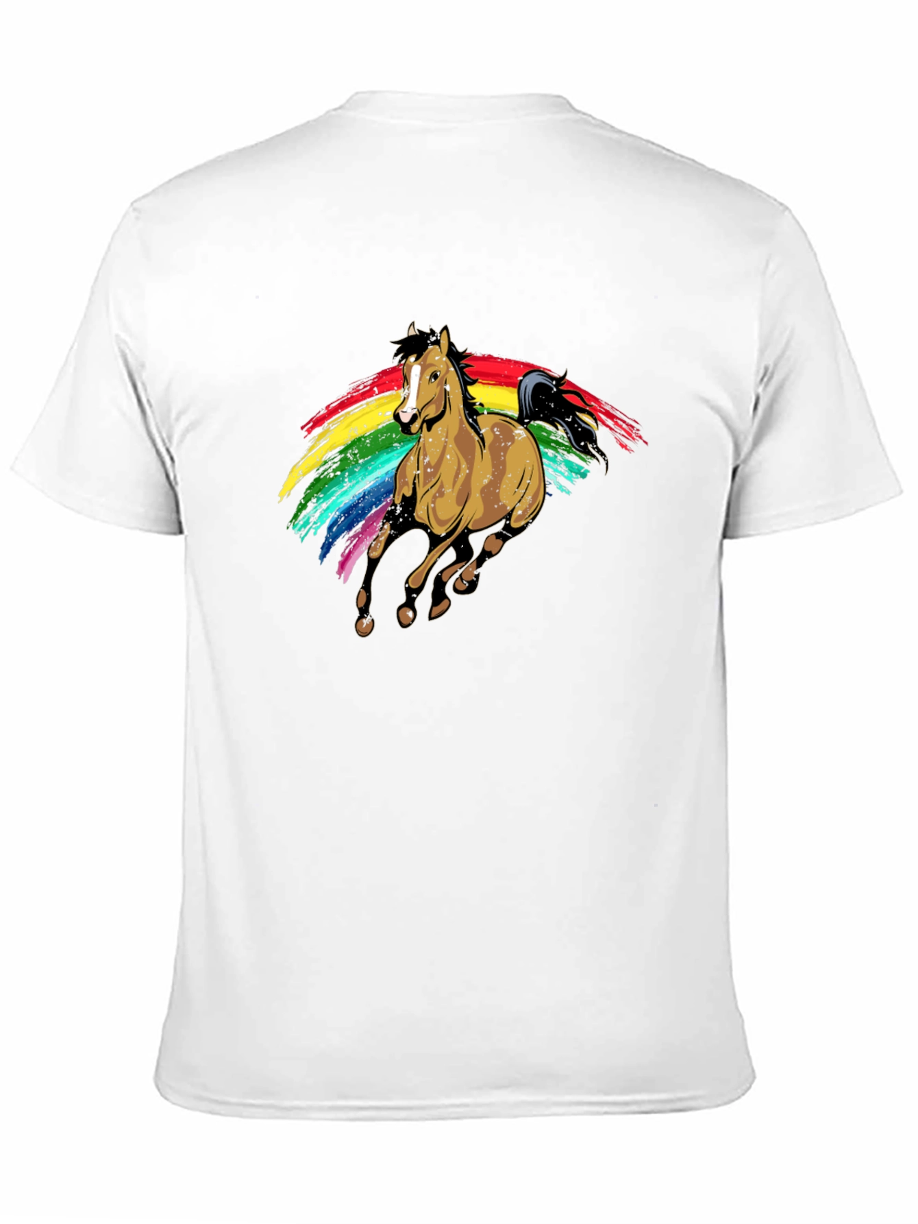 Camiseta Negra con Estampado de Caballo Arcoíris