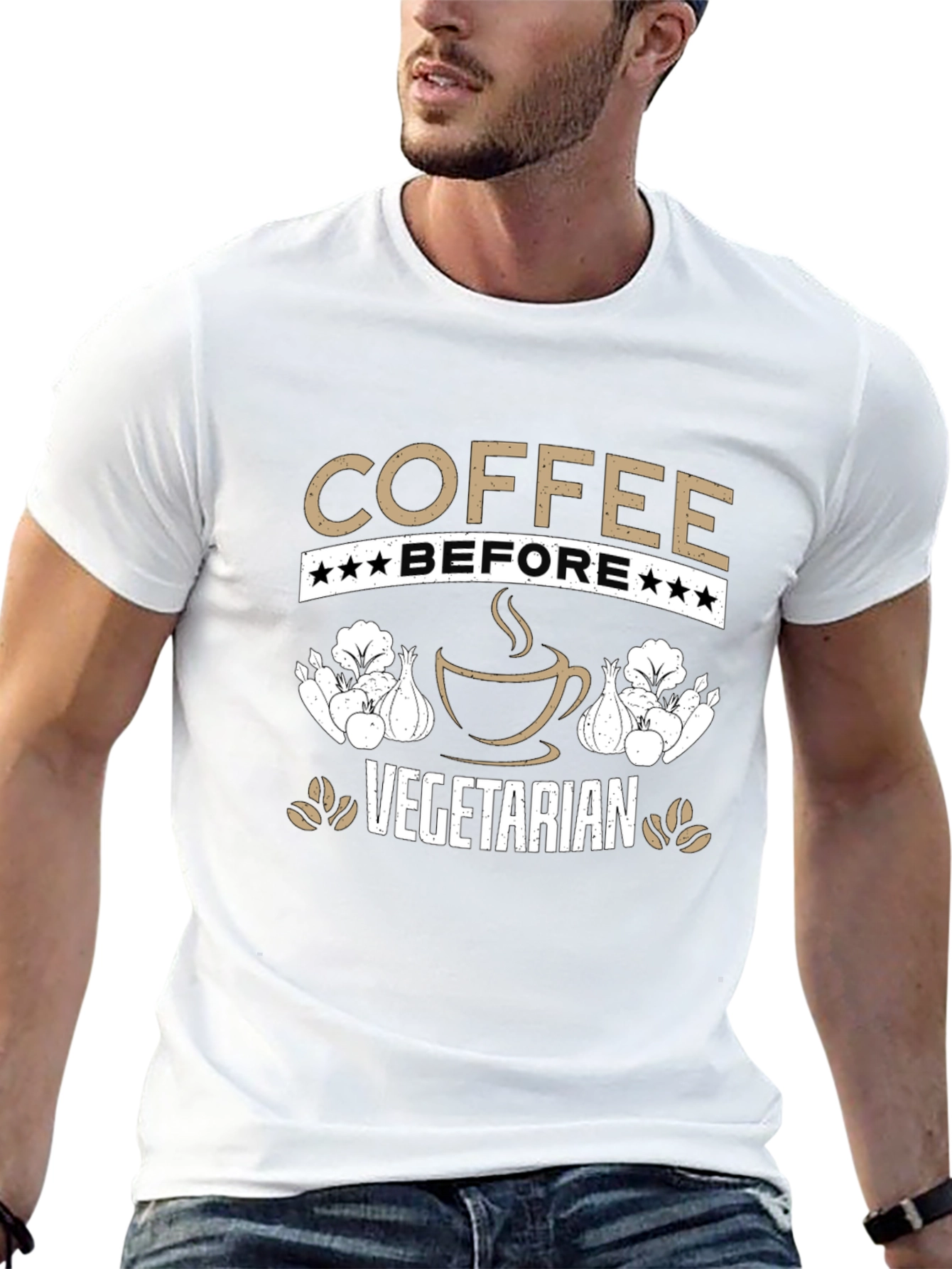 Camiseta Café Antes de Vegetariano Divertida