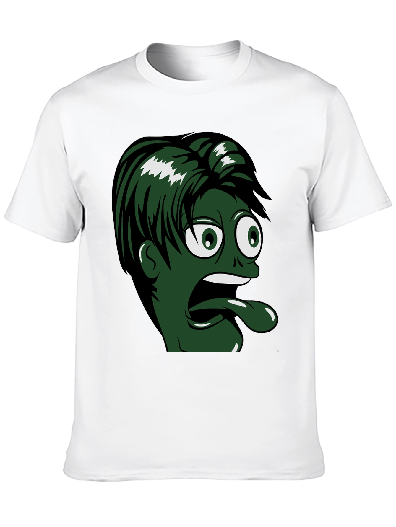 Camiseta Negra con Diseño Animado de Cara Verde