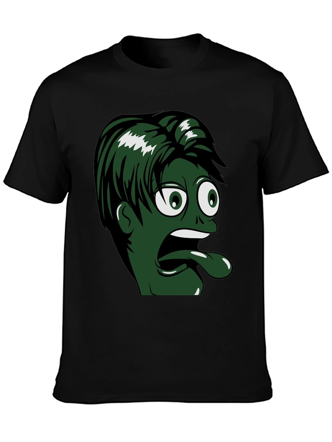 Camiseta Negra con Diseño Animado de Cara Verde