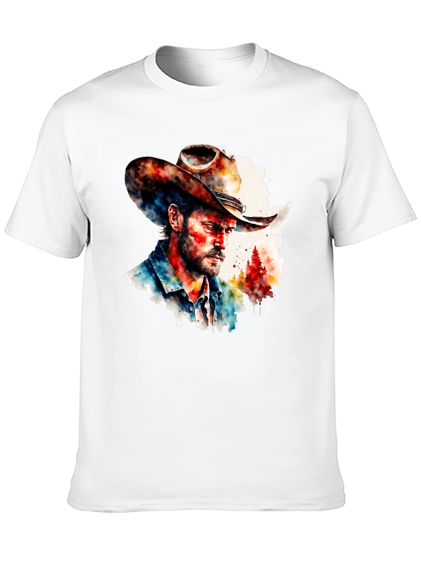 Camiseta Negra con Diseño Vaquero Acuarela
