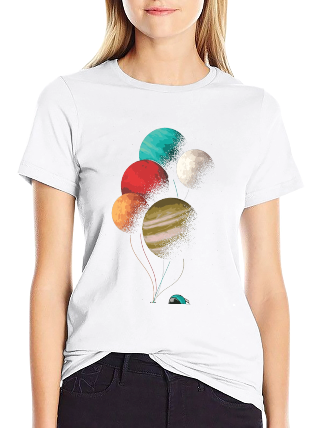 Camiseta Negra con Diseño de Planetas Globo