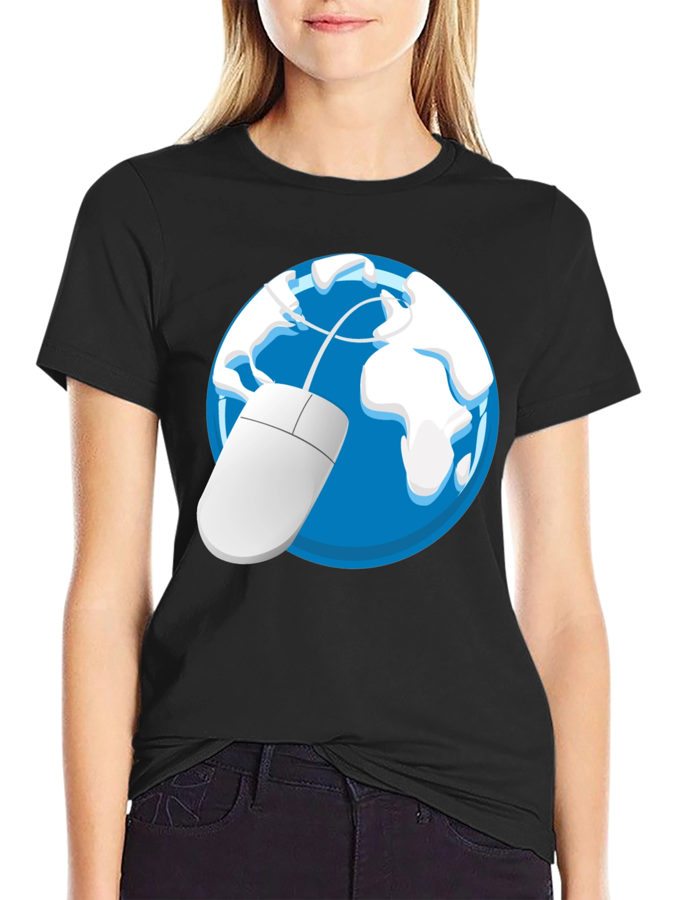 Camiseta Negra con Diseño de Globo y Ratón