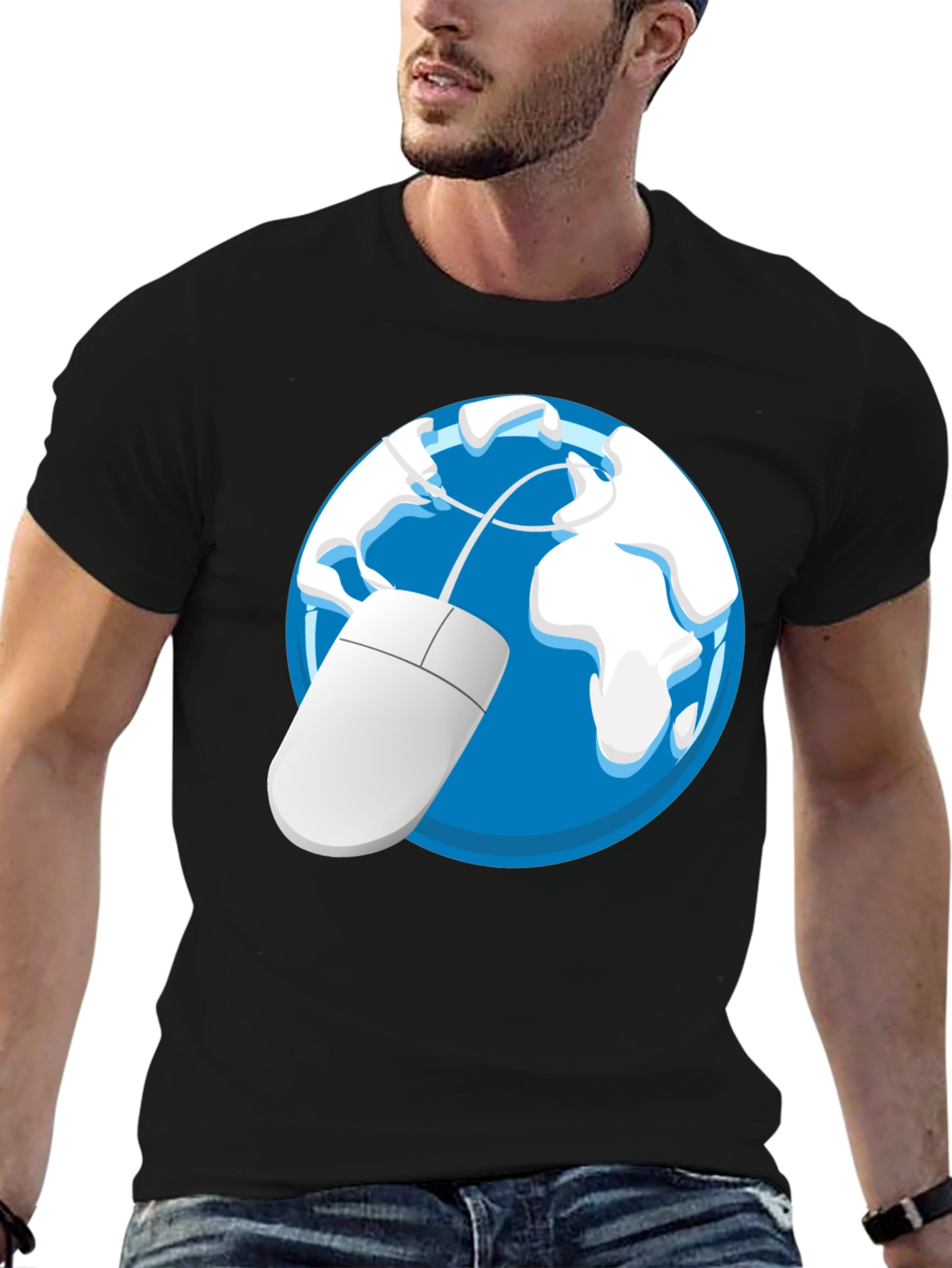 Camiseta Negra con Diseño de Globo y Ratón