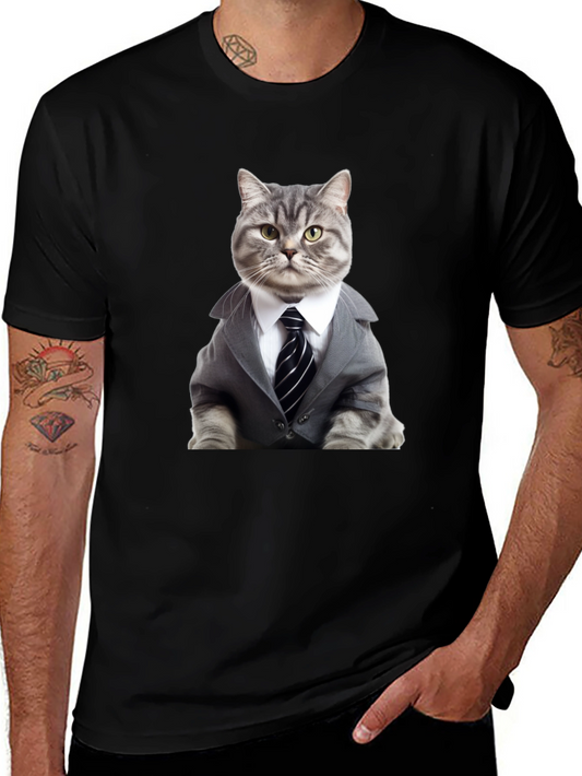 Camiseta Negra: Elegante Gato Empresario