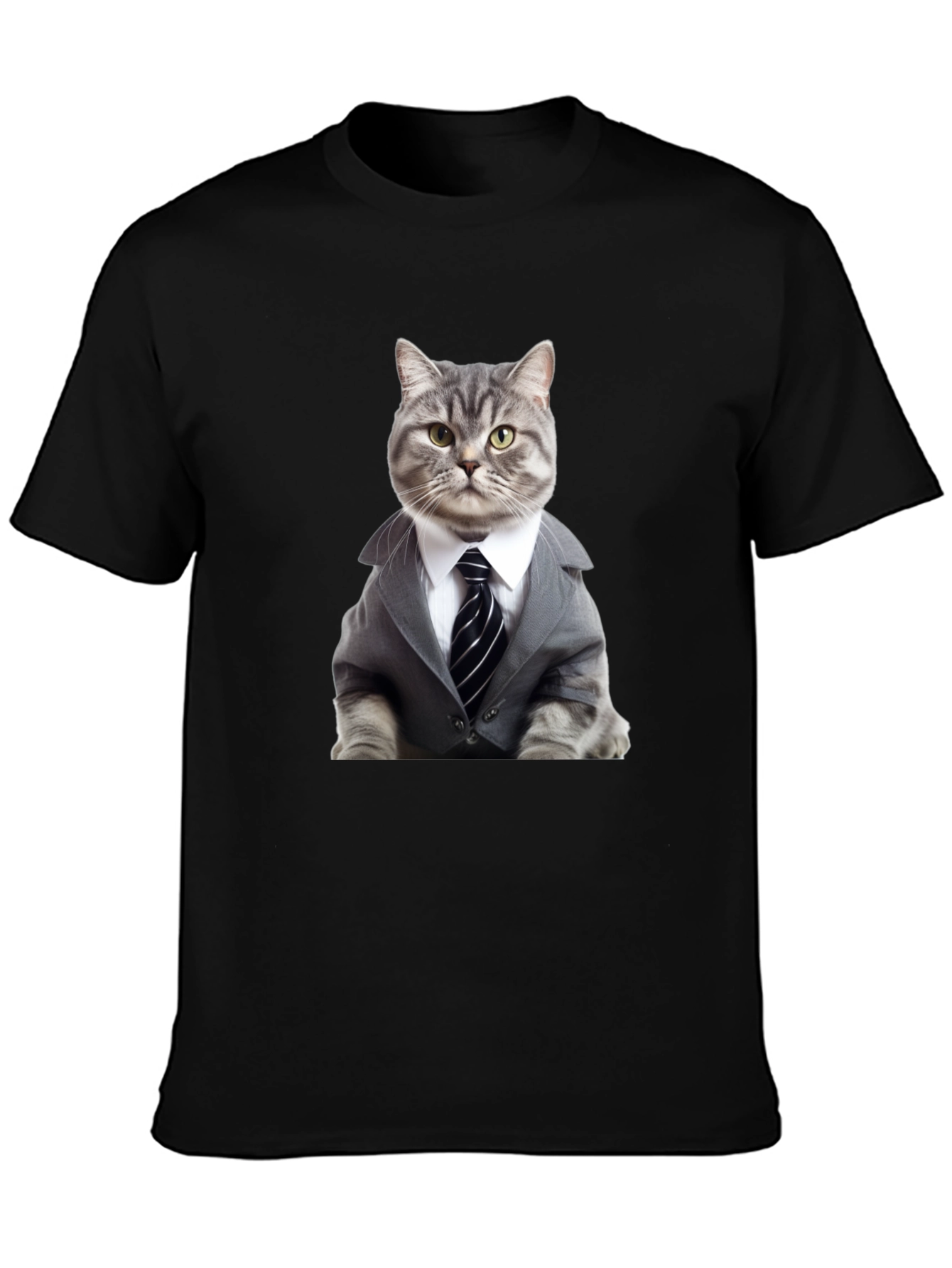 Camiseta Negra: Elegante Gato Empresario