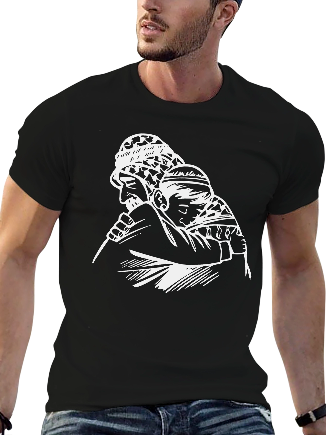 Camiseta Negra con Diseño Abuelo y Nieto