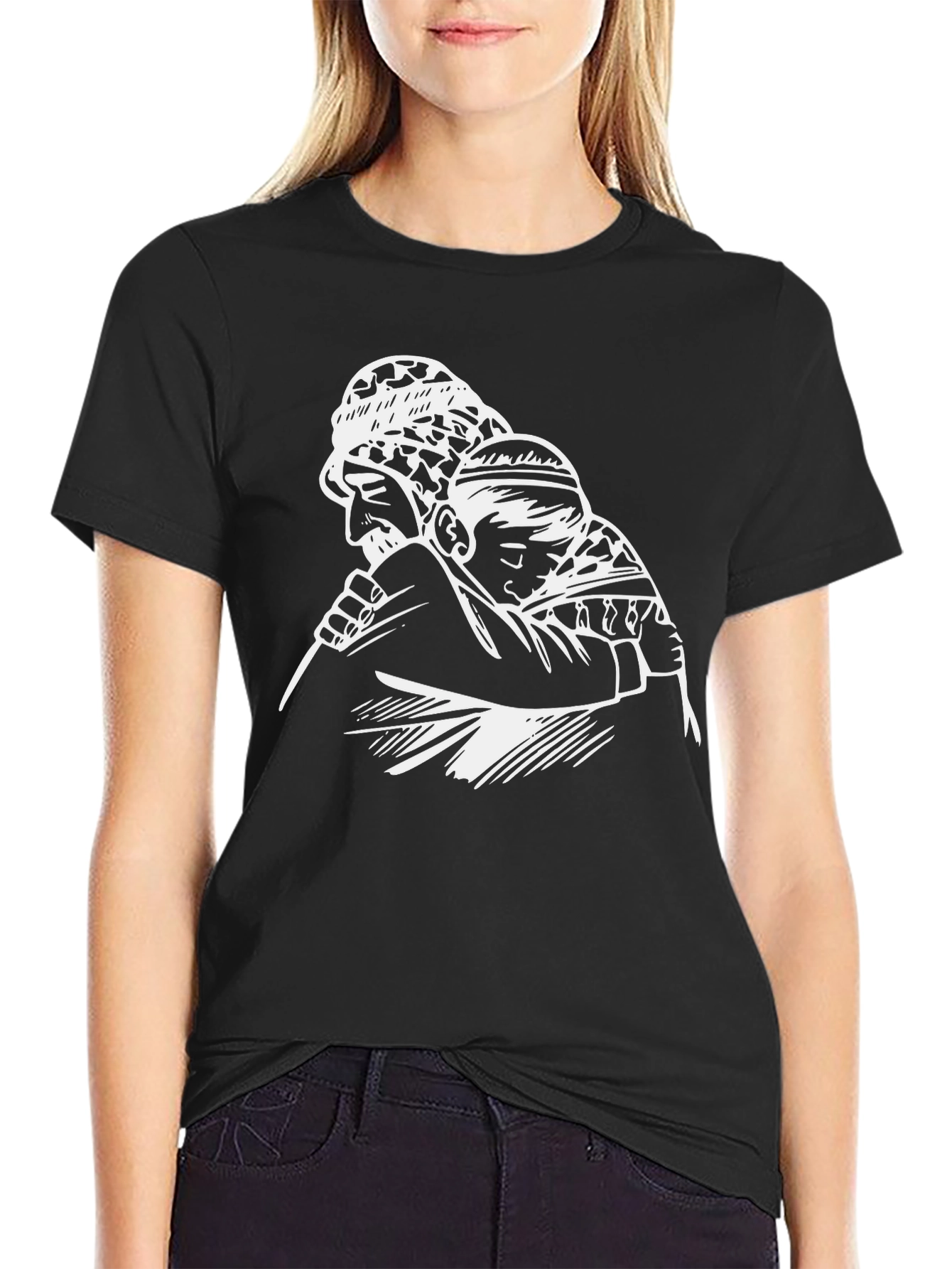 Camiseta Negra con Diseño Abuelo y Nieto