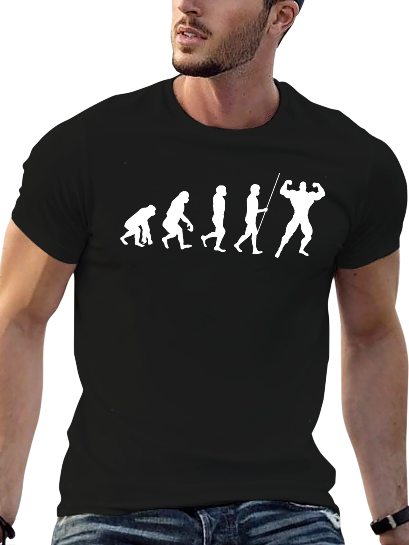 Camiseta Negra Evolución Muscular Divertida Hombre