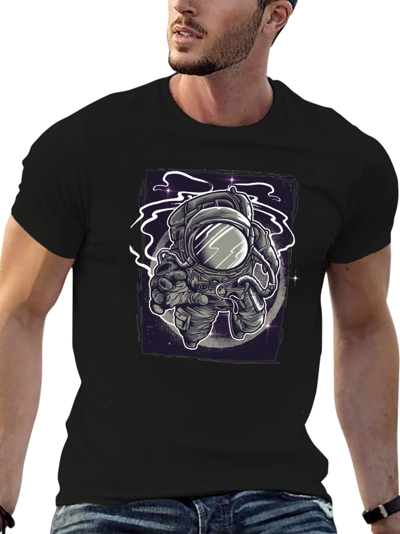 Camiseta Negra Estampado Astronauta