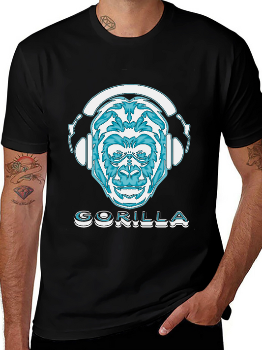 Camiseta Negra con Diseño de Gorila DJ