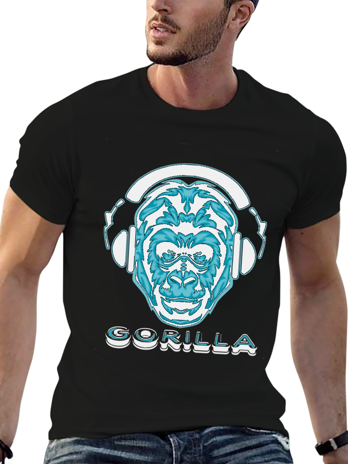 Camiseta Negra con Diseño de Gorila DJ