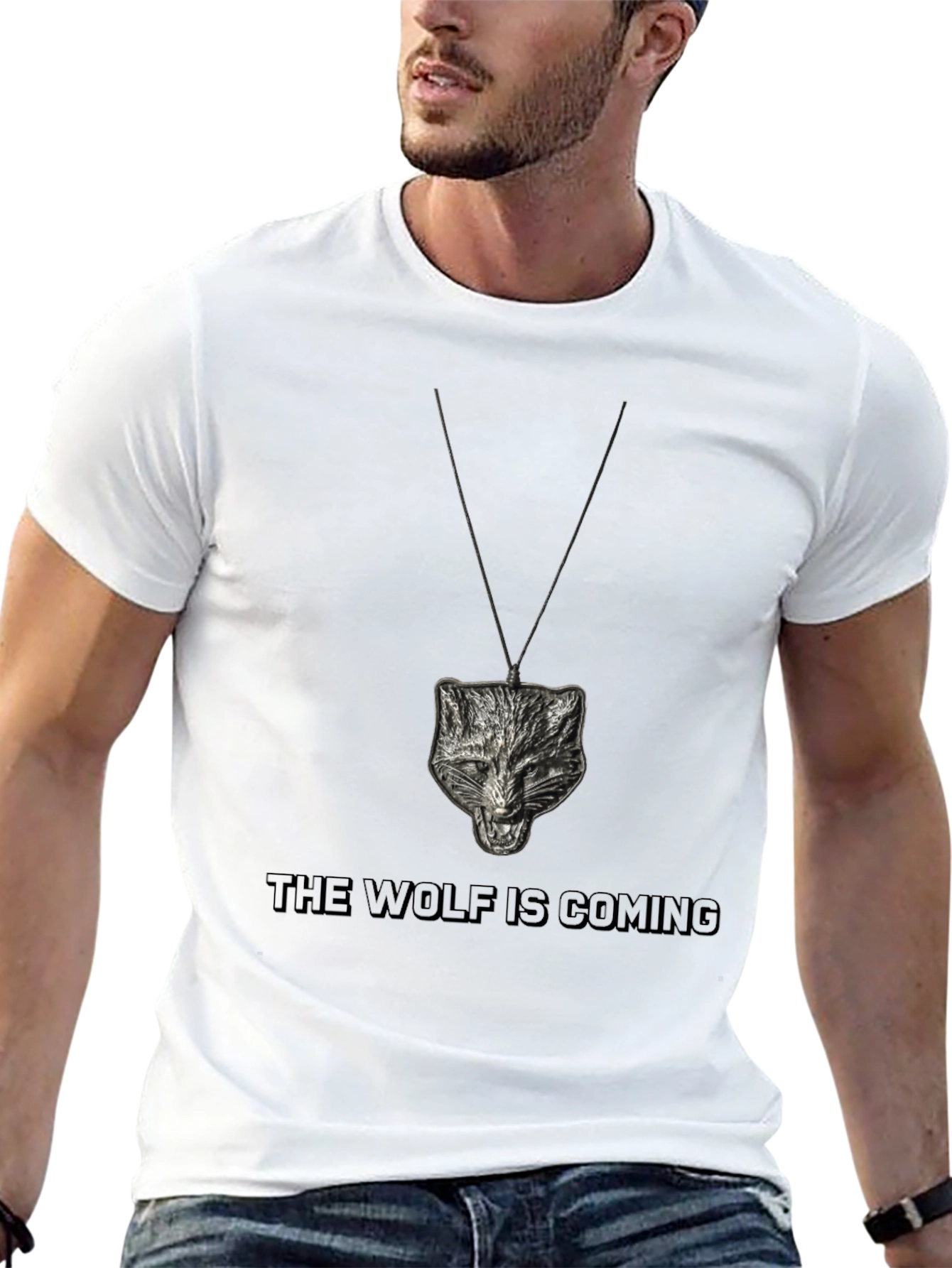 Camiseta Negra Lobo Colgante - Estilo Único