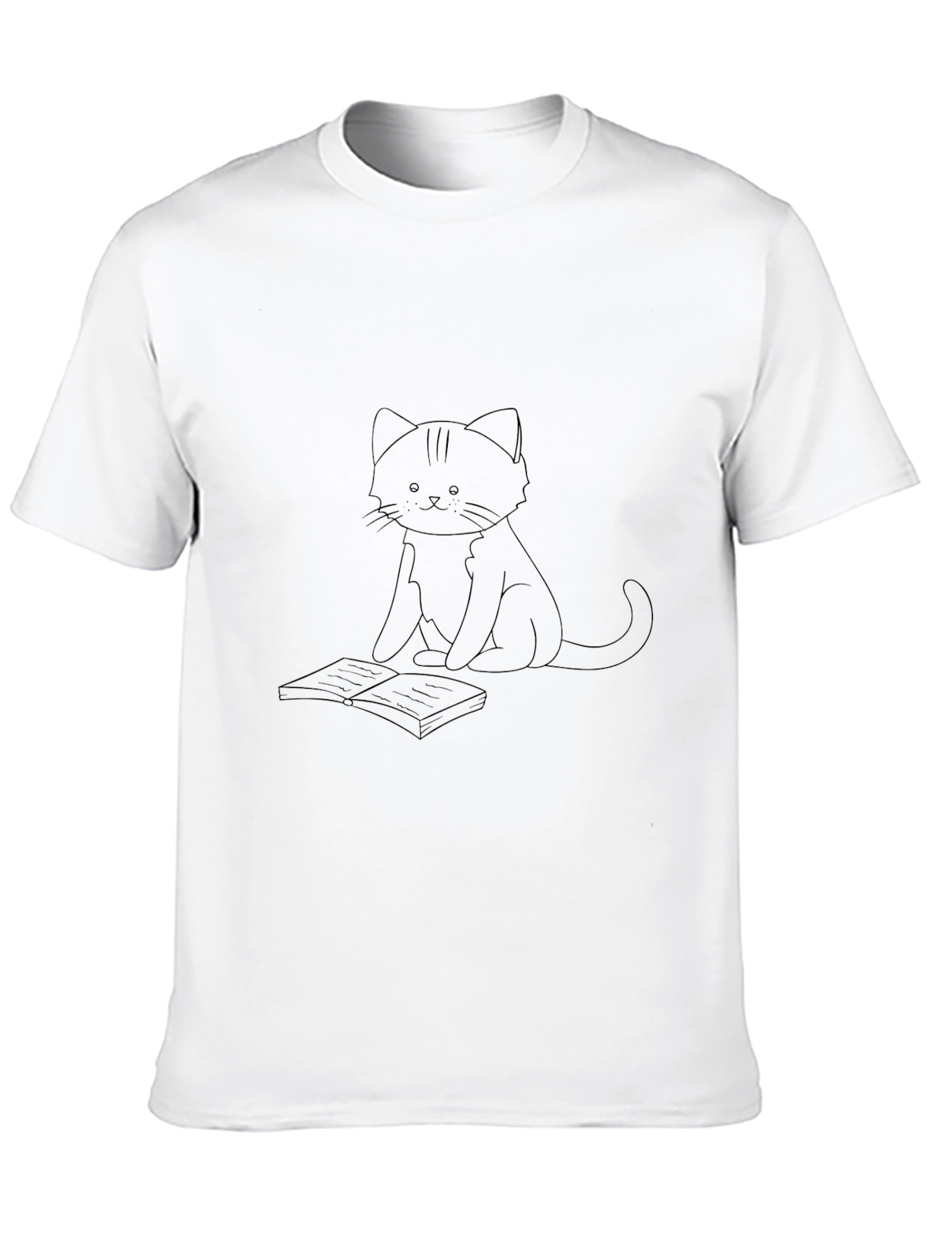 Camiseta Negra con Diseño de Gato Lector